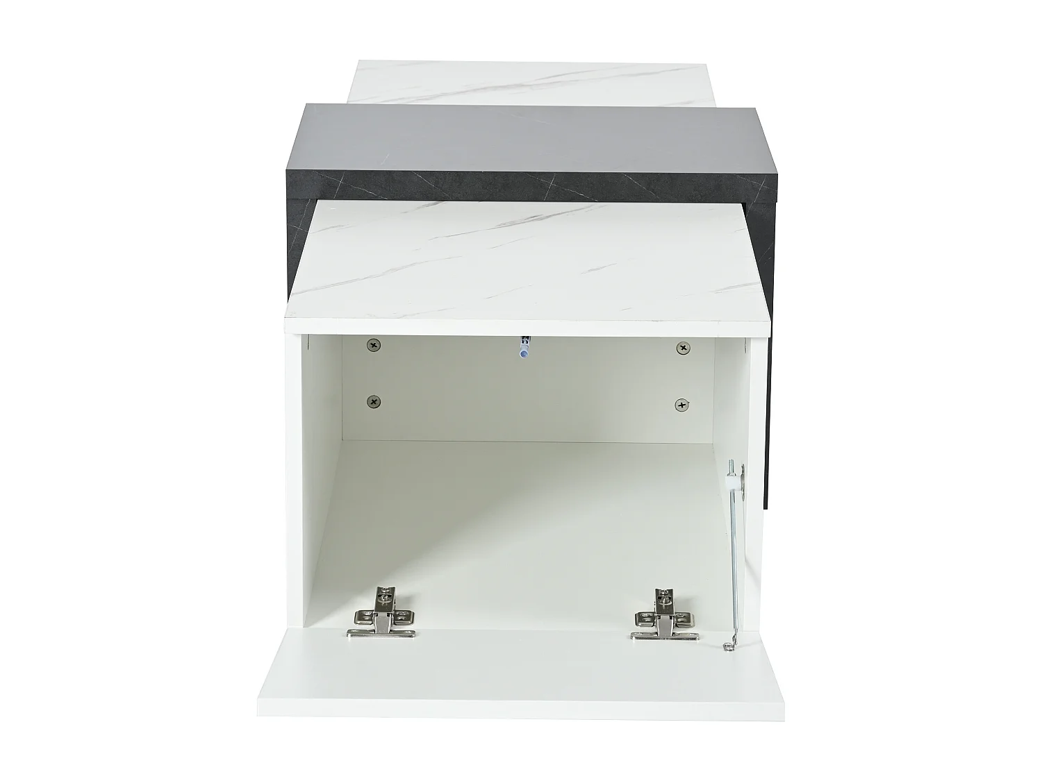 Table basse motif marbre blanc classique adaptée au salon et au bureau avec 2 armoires de rangement et roulettes - noir et blanc