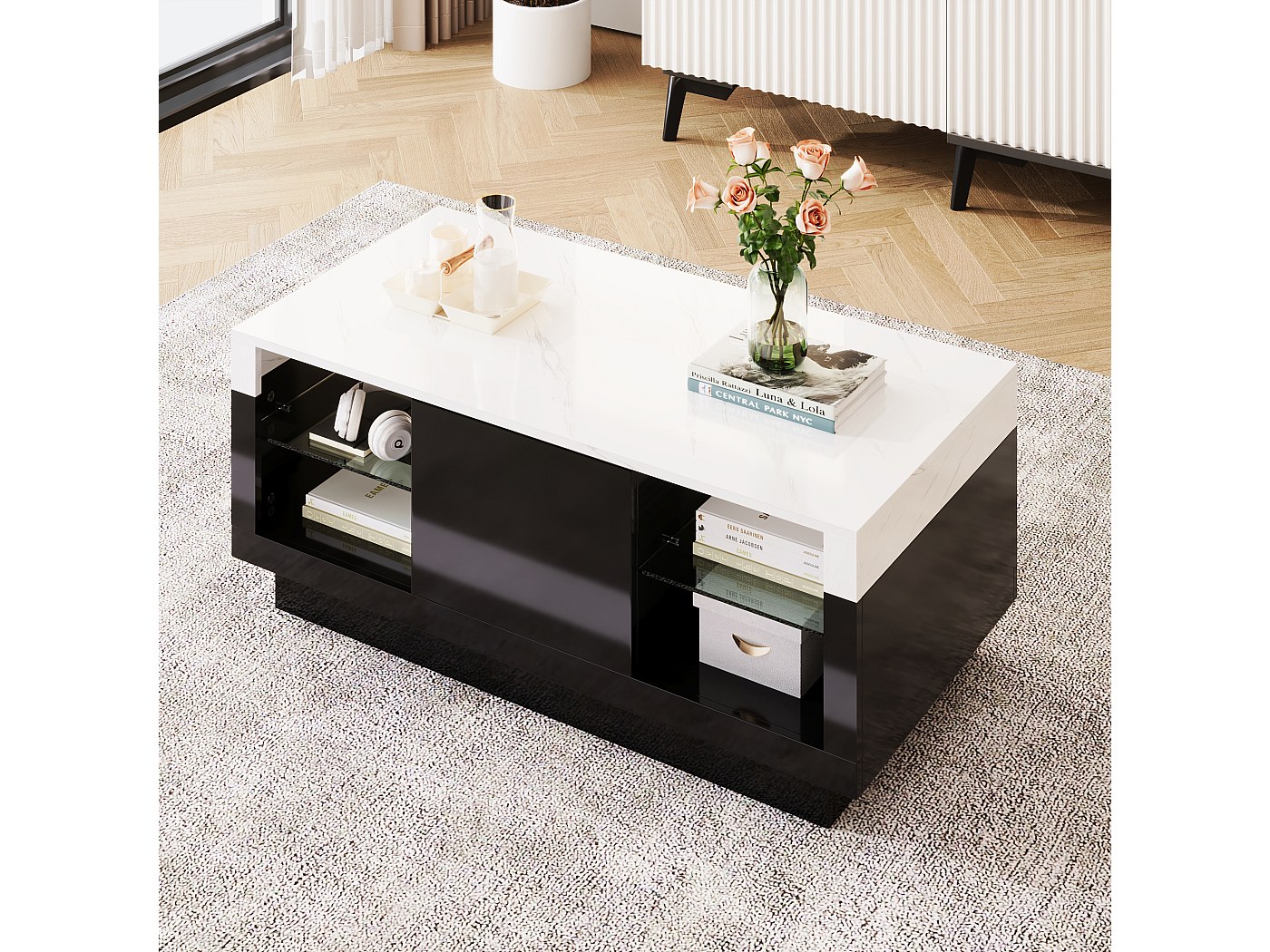 Tavolino Moderno In Vetro E Bianco Lucido - Design Elegante Per Salotto - Foto 9