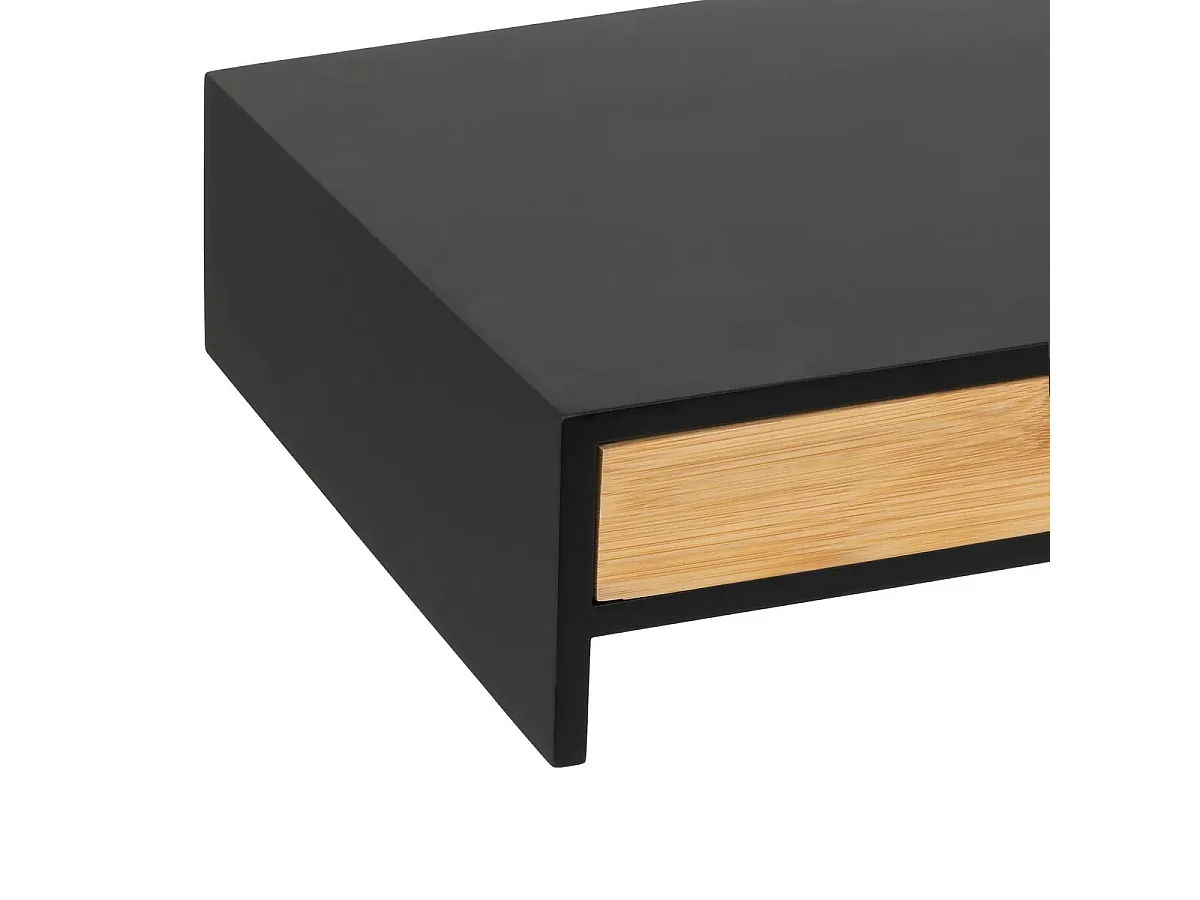 Support écran d'ordinateur pour bureau avec tiroir en bois coloris noir, naturel - Longueur 47 x Profondeur 25 x Hauteur 10  cm