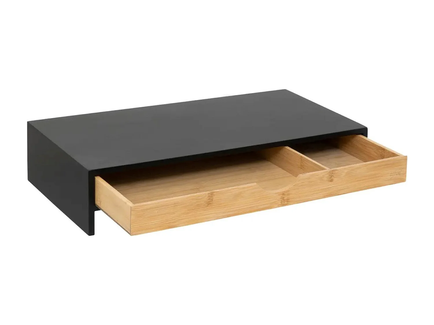 Support écran d'ordinateur pour bureau avec tiroir en bois coloris noir, naturel - Longueur 47 x Profondeur 25 x Hauteur 10  cm