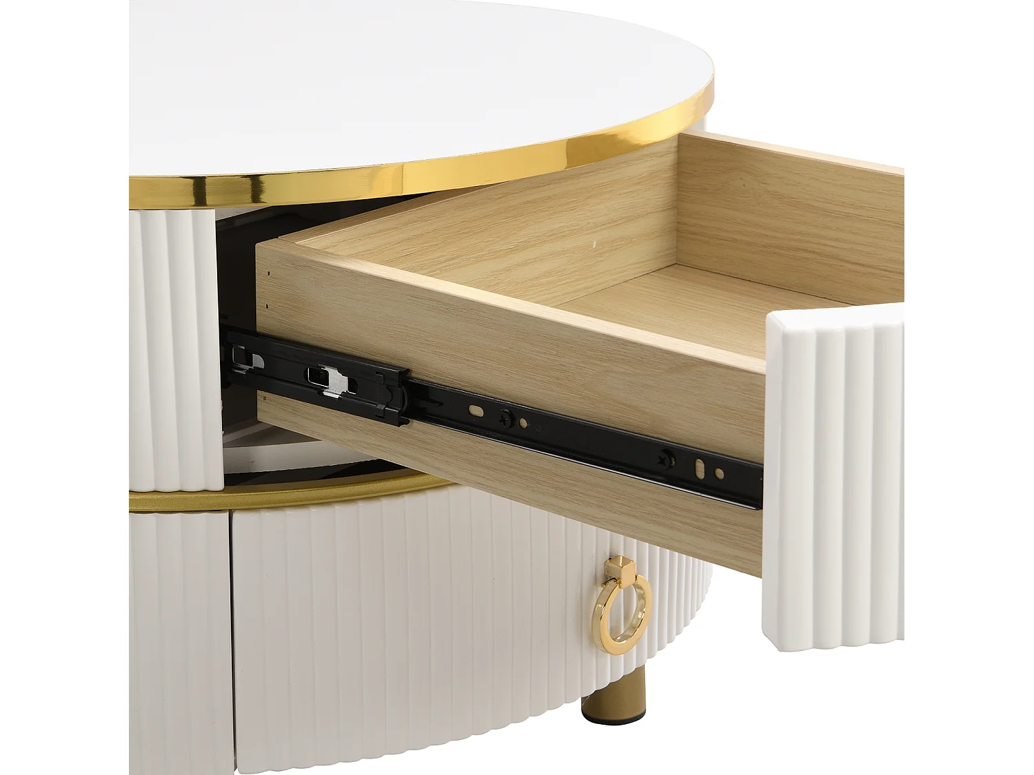 Set di 2 tavolini rotondi impilabili, 70x50 cm - con piano in vetro marrone, 2 cassetti, design moderno - bianco
