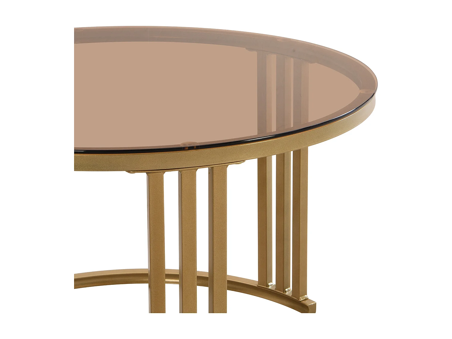 Set di 2 tavolini rotondi impilabili, 70x50 cm - con piano in vetro marrone, 2 cassetti, design moderno - bianco