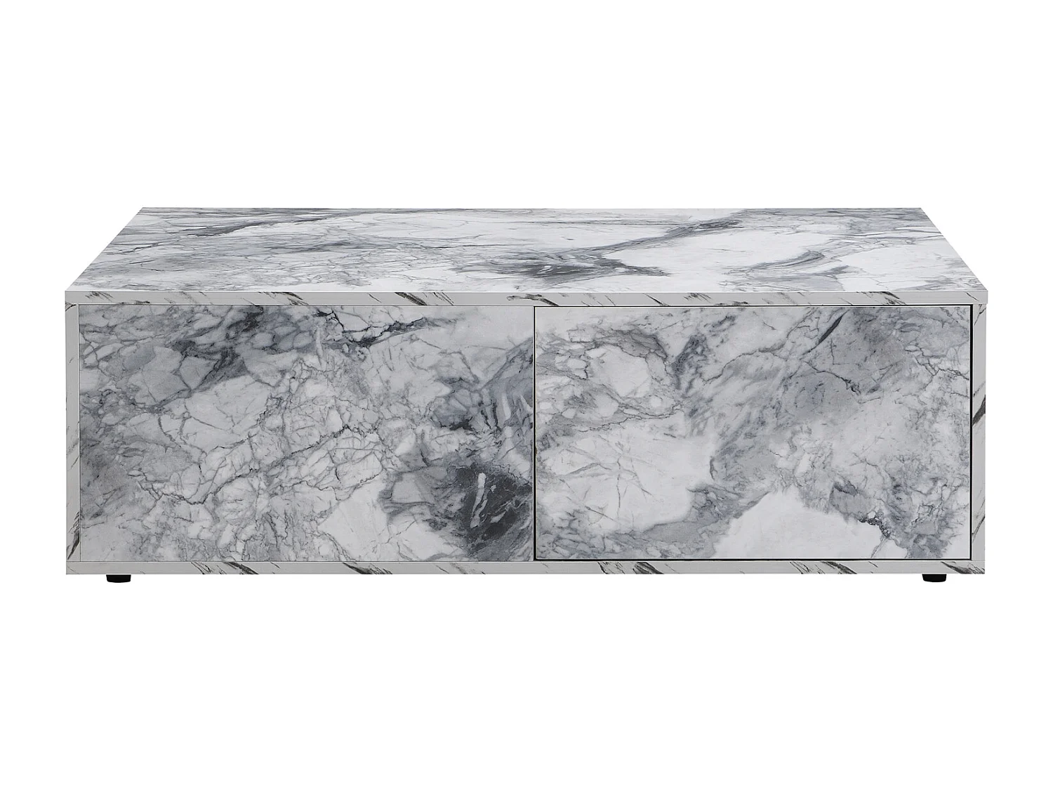 Set di 2 tavolini fissi, tavolino componibile effetto marmo con tavolino laterale divano e balcone, bianco