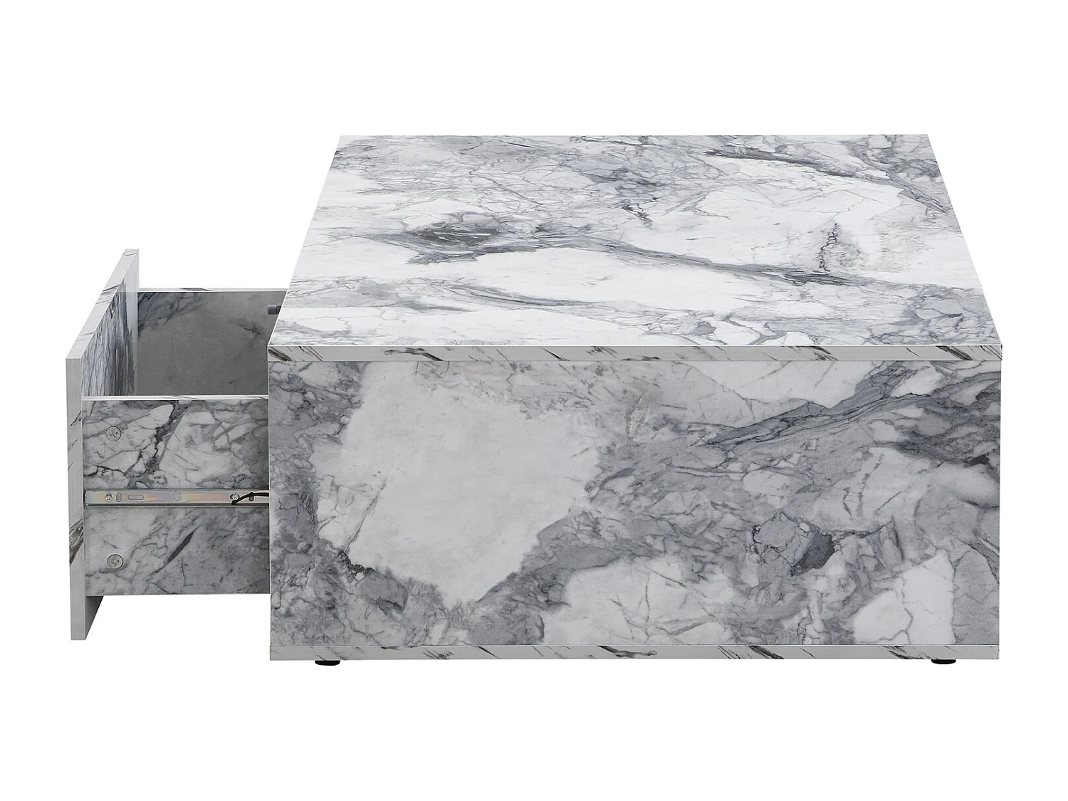 Set di 2 tavolini fissi, tavolino componibile effetto marmo con tavolino laterale divano e balcone, bianco