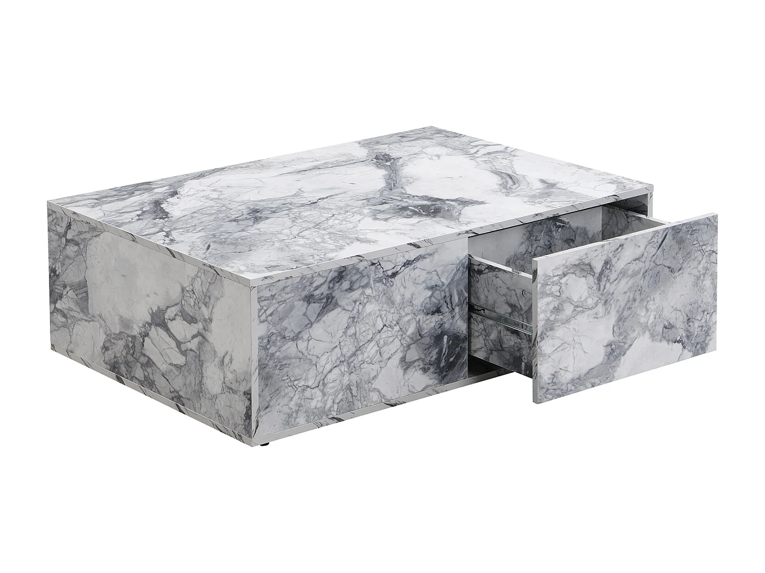 Set di 2 tavolini fissi, tavolino componibile effetto marmo con tavolino laterale divano e balcone, bianco