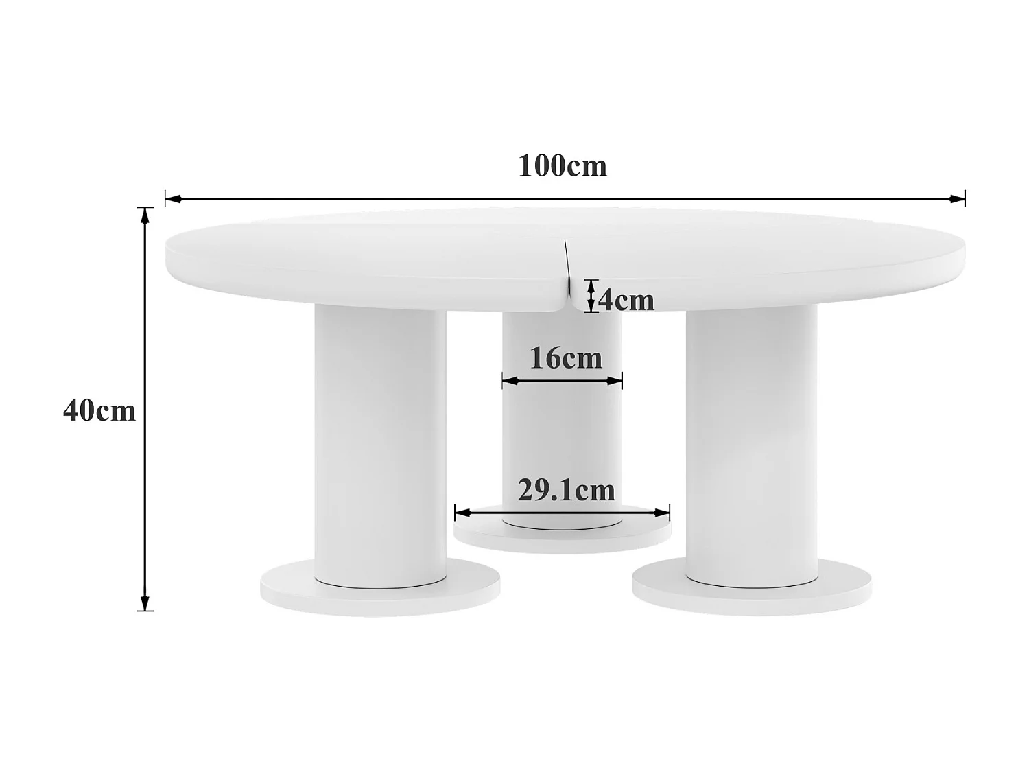 Conjunto de 2 mesas de centro redondas - tampo em MDF pintado e pernas em PVC - 39,8 x 39,8 x 42,2 + 100 x 100 x 40 cm - branco