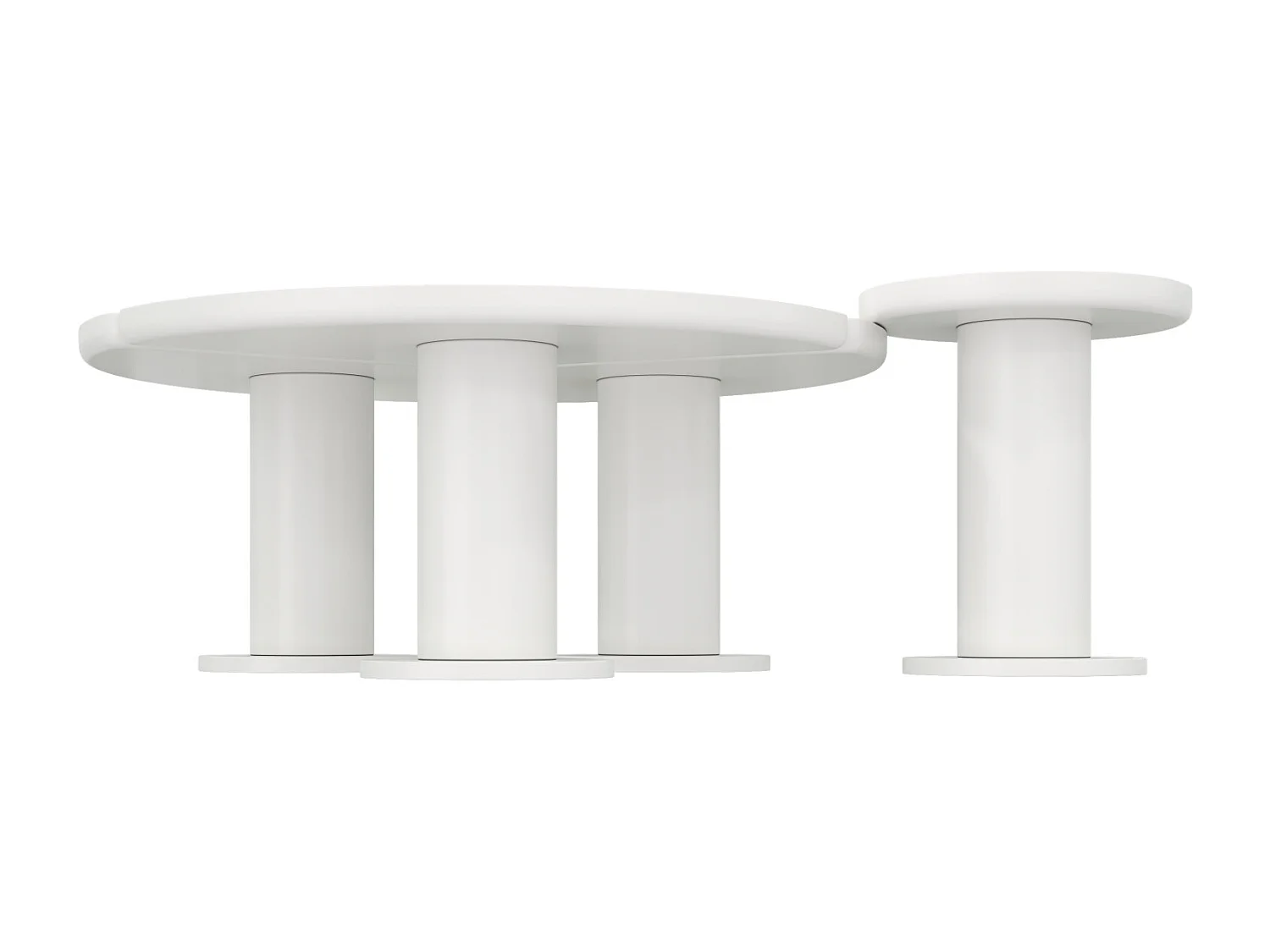 Conjunto de 2 mesas de centro redondas - tampo em MDF pintado e pernas em PVC - 39,8 x 39,8 x 42,2 + 100 x 100 x 40 cm - branco