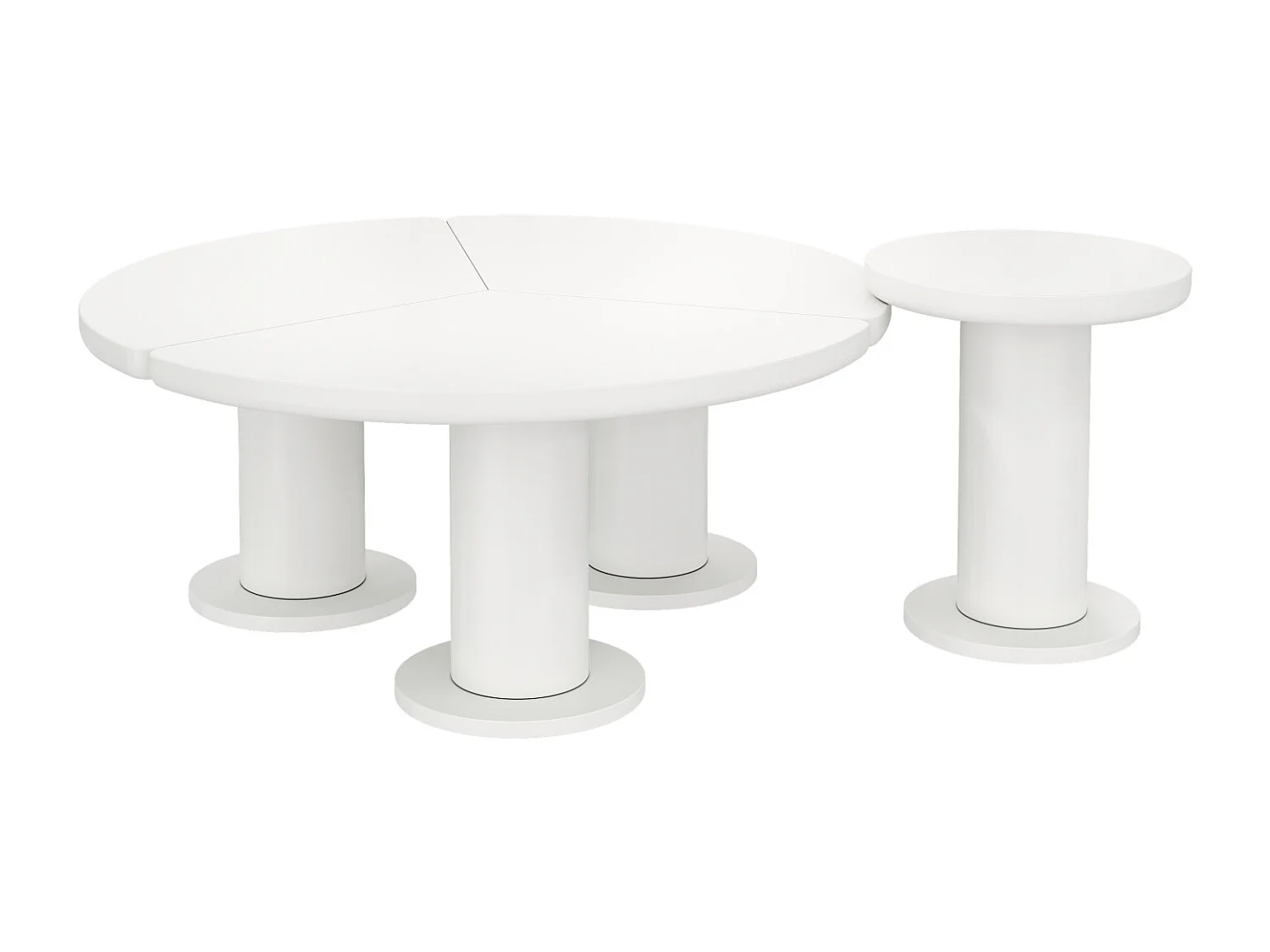 Conjunto de 2 mesas de centro redondas - tampo em MDF pintado e pernas em PVC - 39,8 x 39,8 x 42,2 + 100 x 100 x 40 cm - branco