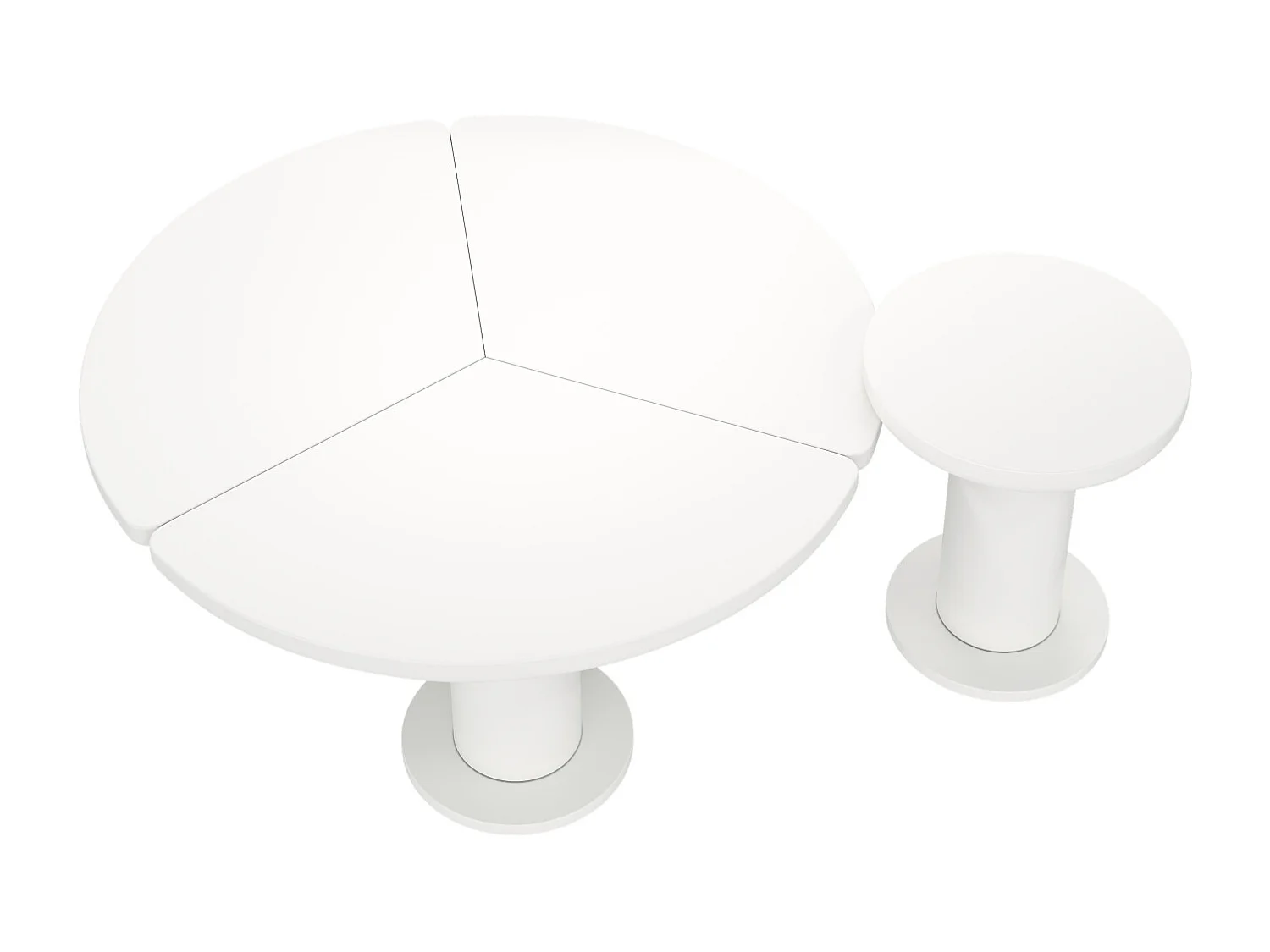 Conjunto de 2 mesas de centro redondas - tampo em MDF pintado e pernas em PVC - 39,8 x 39,8 x 42,2 + 100 x 100 x 40 cm - branco