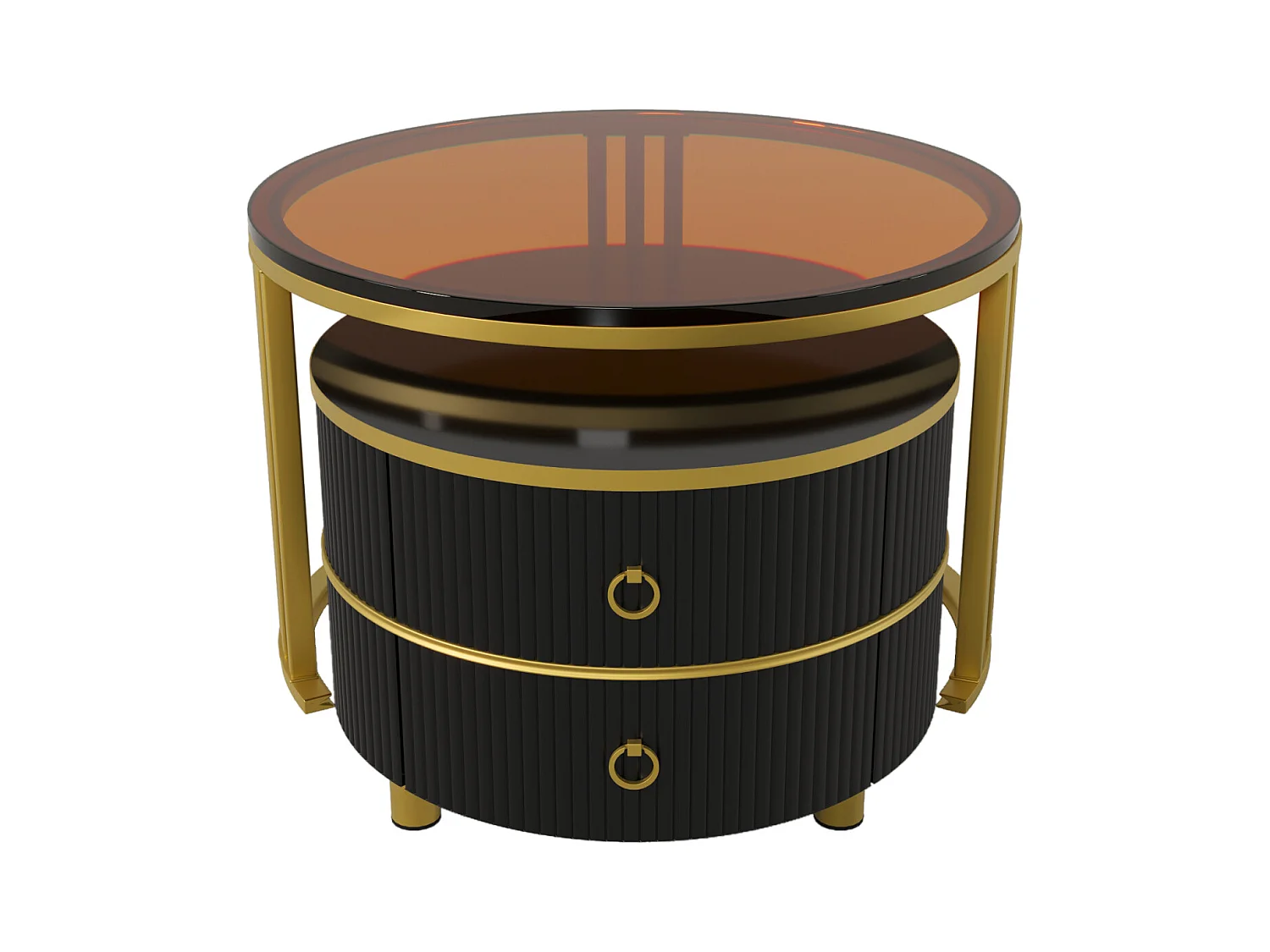 Lot de 2 tables basses gigognes avec 2 tiroirs - placage en verre trempé Marron - Noir