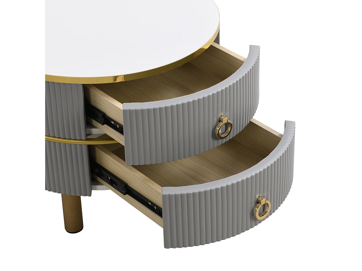 Set van 2 ronde salontafels, 70x50 cm - met bruin glazen blad, 2 lades, modern design - grijs