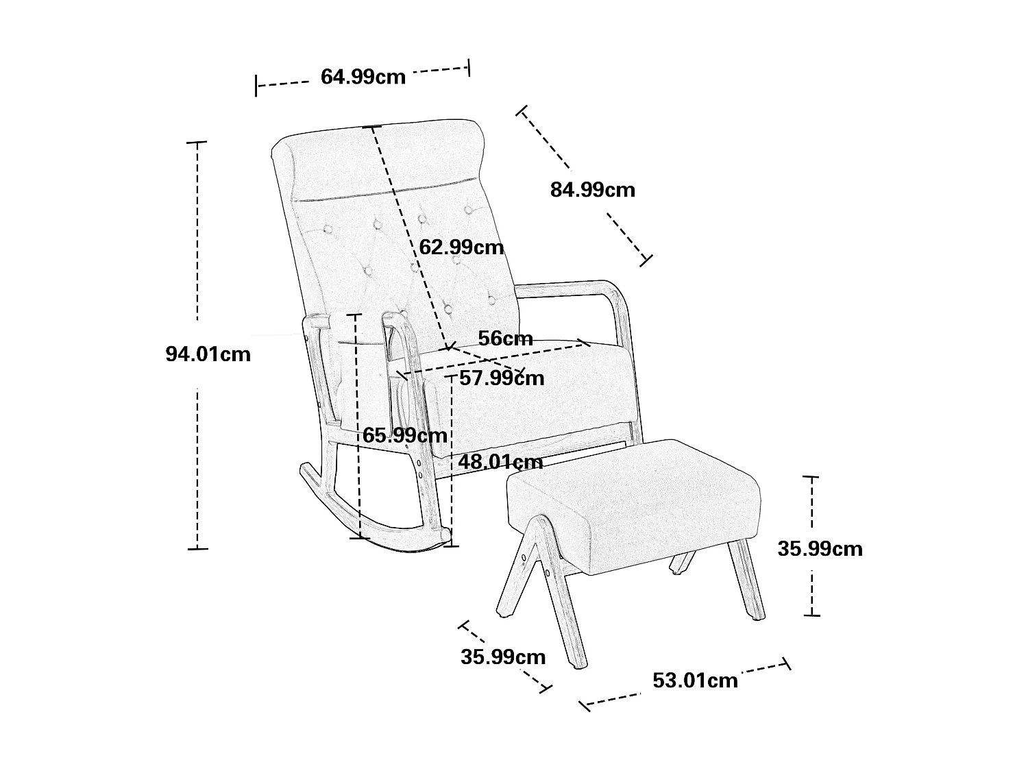 Fauteuil à bascule confortable avec ottoman, Rocking chair mousse avec rembourrage en lin, supporte 300 lb 65x85x94cm, gris clair