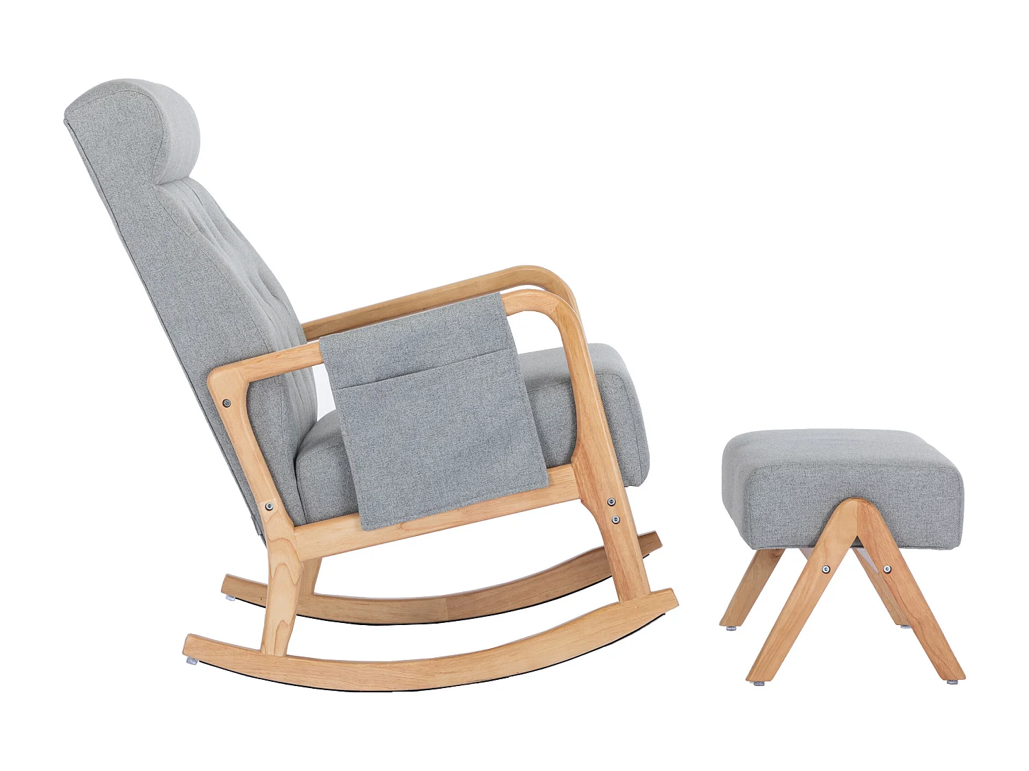 Fauteuil à bascule confortable avec ottoman, Rocking chair mousse avec rembourrage en lin, supporte 300 lb 65x85x94cm, gris clair