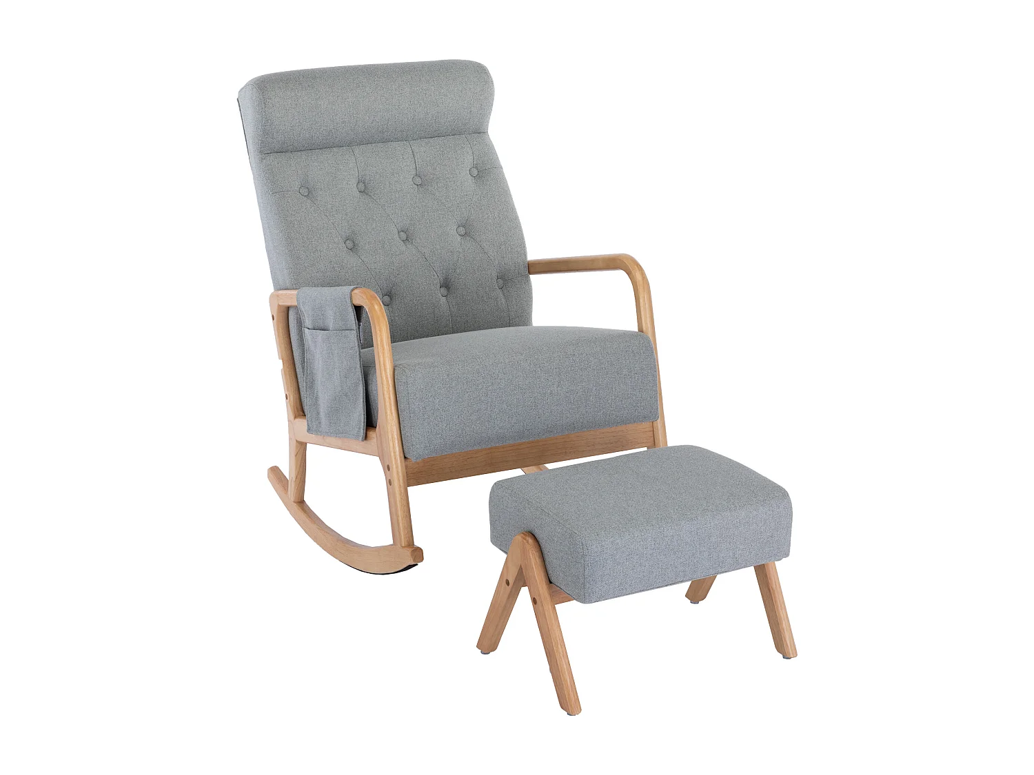 Fauteuil à bascule confortable avec ottoman, Rocking chair mousse avec rembourrage en lin, supporte 300 lb 65x85x94cm, gris clair