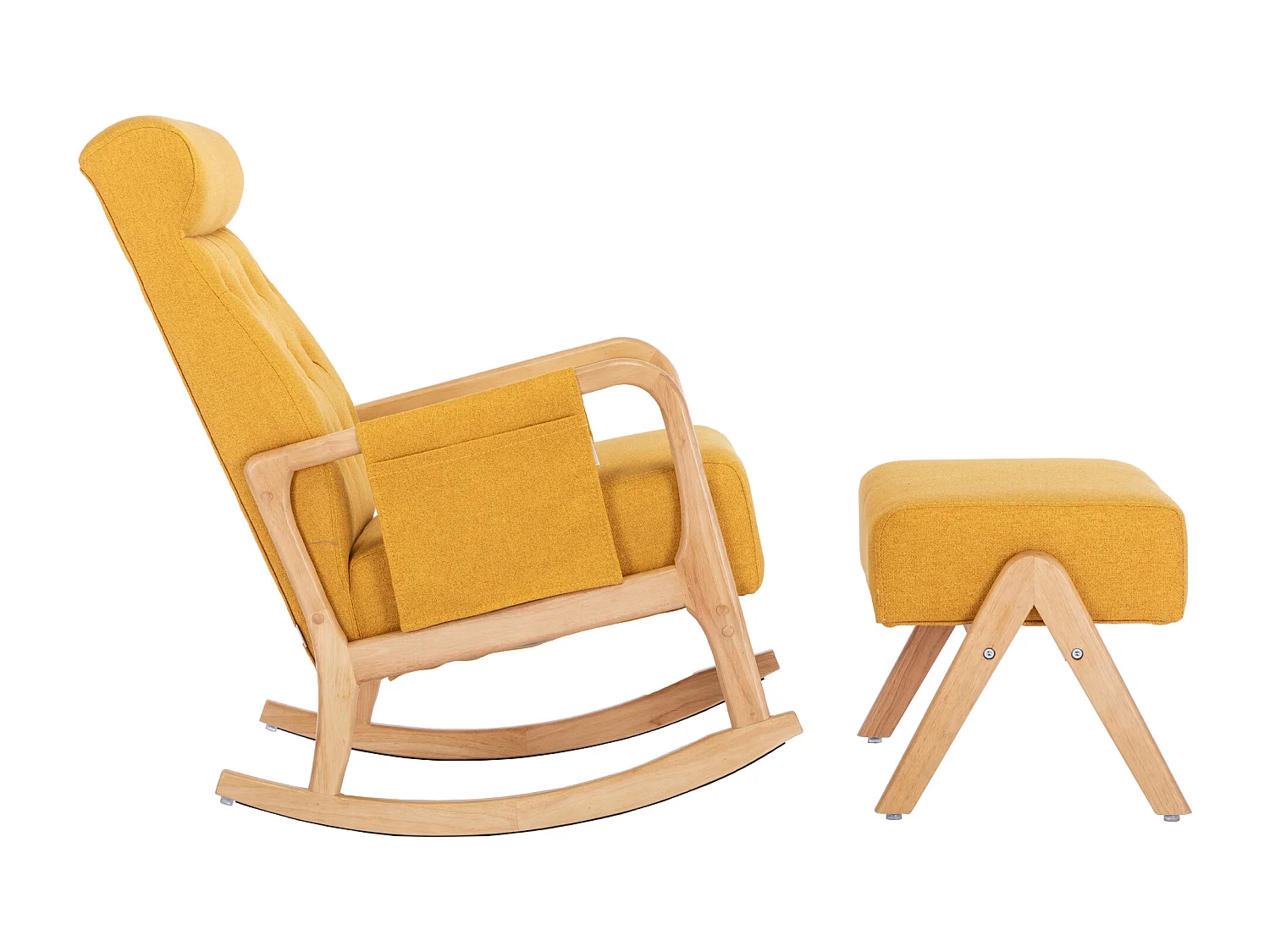 Comfortabele schommelstoel met voetenbank, schommelstoel van schuim met linnen bekleding, ondersteunt 300 lbs 65x85x94cm, Yellowv