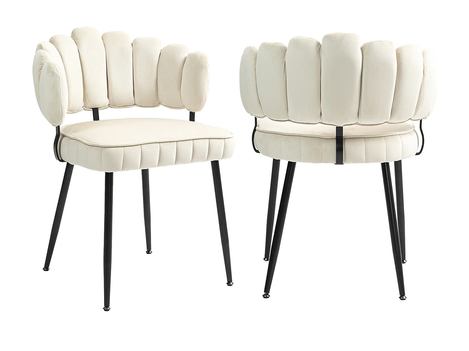 Set van 2 zachte fluwelen eetkamerstoelen, comfortabele gestoffeerde woonkamerstoel, make-upkamer/slaapkamer, moderne vingervormige rugleuning, kaptafel beige