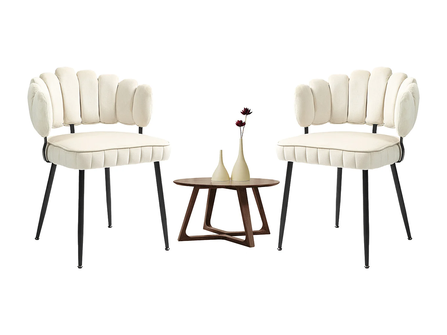 Set van 2 zachte fluwelen eetkamerstoelen, comfortabele gestoffeerde woonkamerstoel, make-upkamer/slaapkamer, moderne vingervormige rugleuning, kaptafel beige