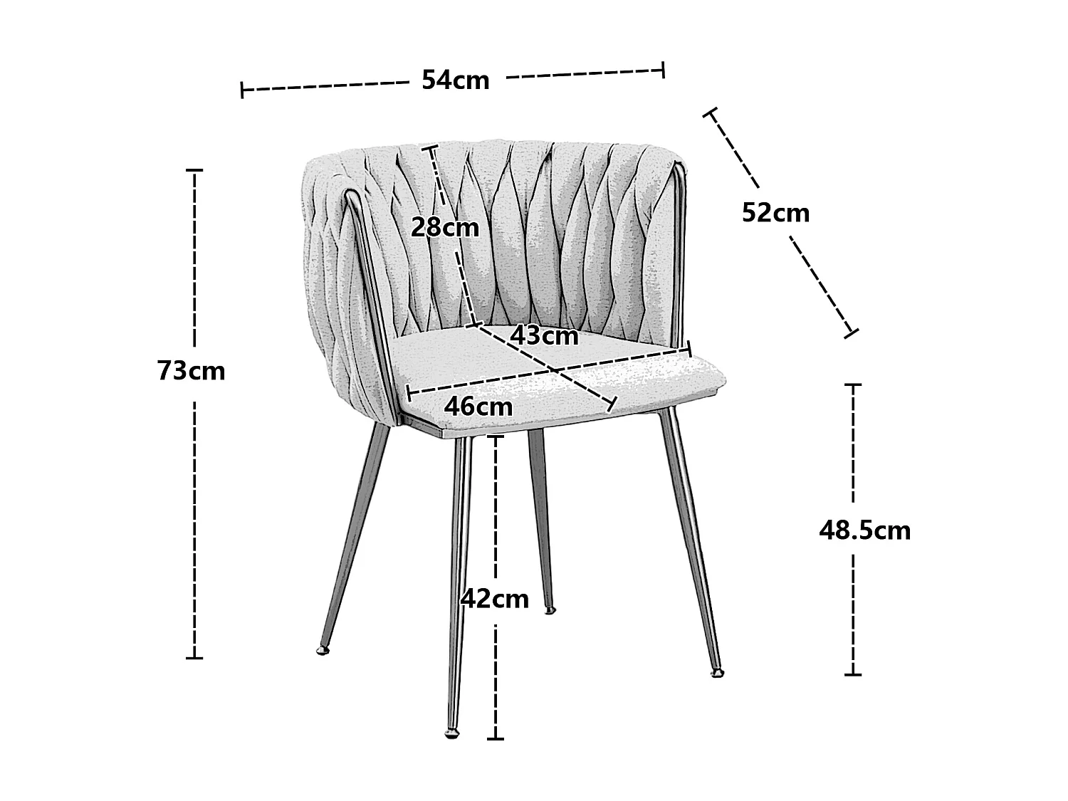 Chaise de salle à manger décontractée, canapé, chaise longue rembourrée en tissu de lin (pieds en fer), 2 pièces/ensemble, Gris