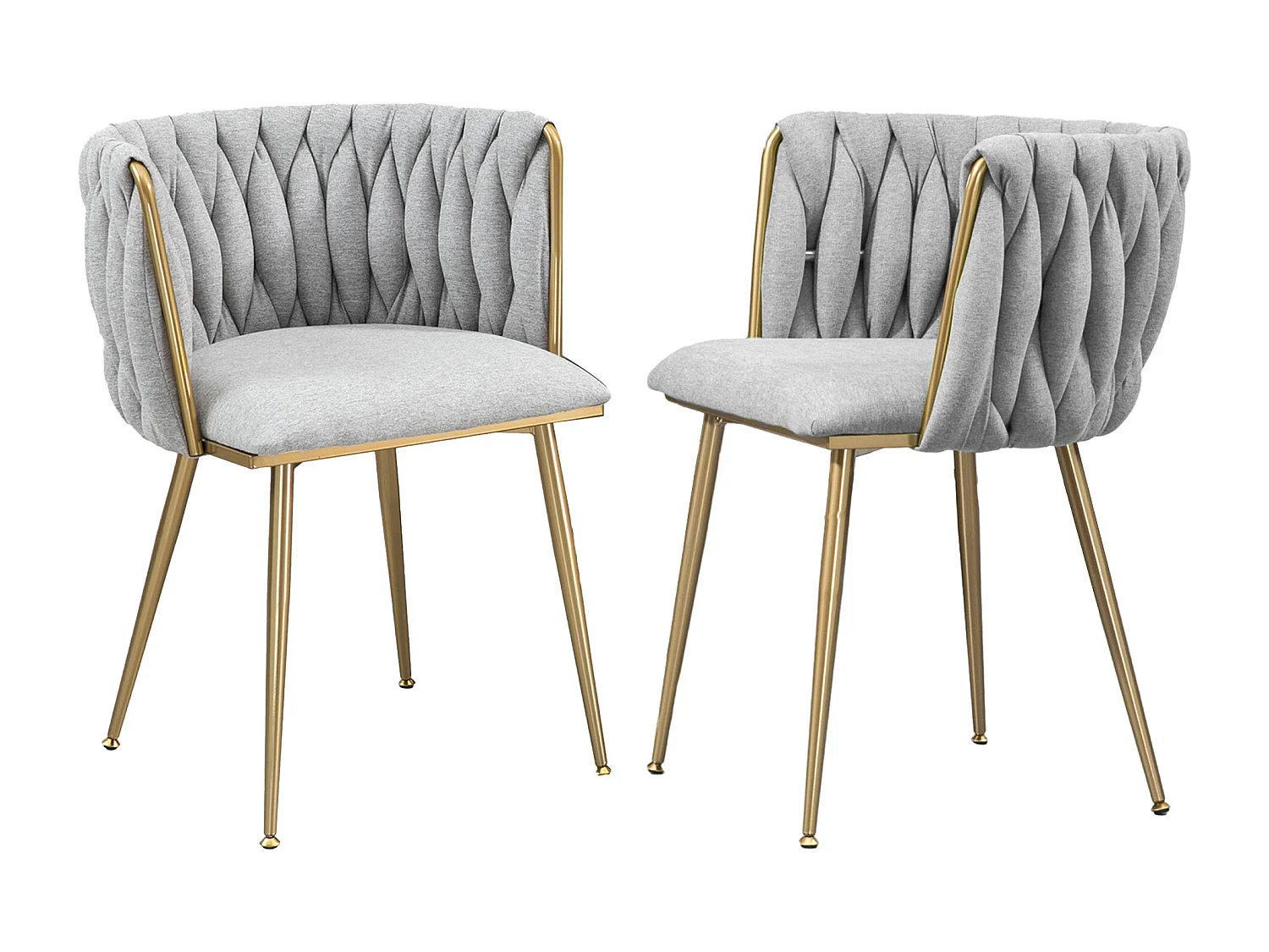 Chaise de salle à manger décontractée, canapé, chaise longue rembourrée en tissu de lin (pieds en fer), 2 pièces/ensemble, Gris