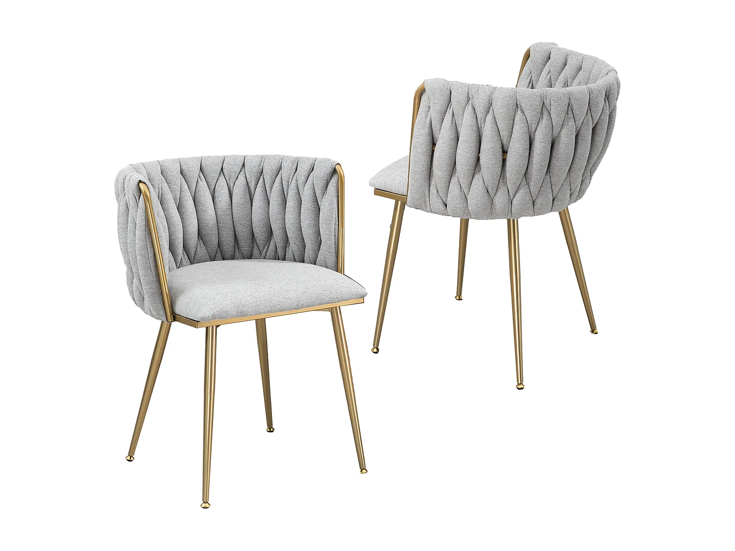 Chaise de salle à manger décontractée, canapé, chaise longue rembourrée en tissu de lin (pieds en fer), 2 pièces/ensemble, Gris