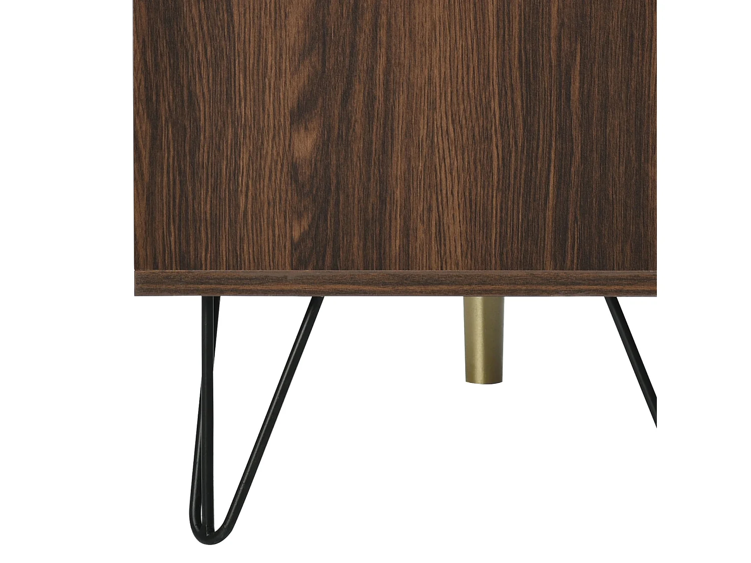 TV-meubel 160x38x47cm - 2-deurs TV-meubel in massief houtfineer met 2 compartimenten, gouden handgrepen en ijzeren poten - bruin