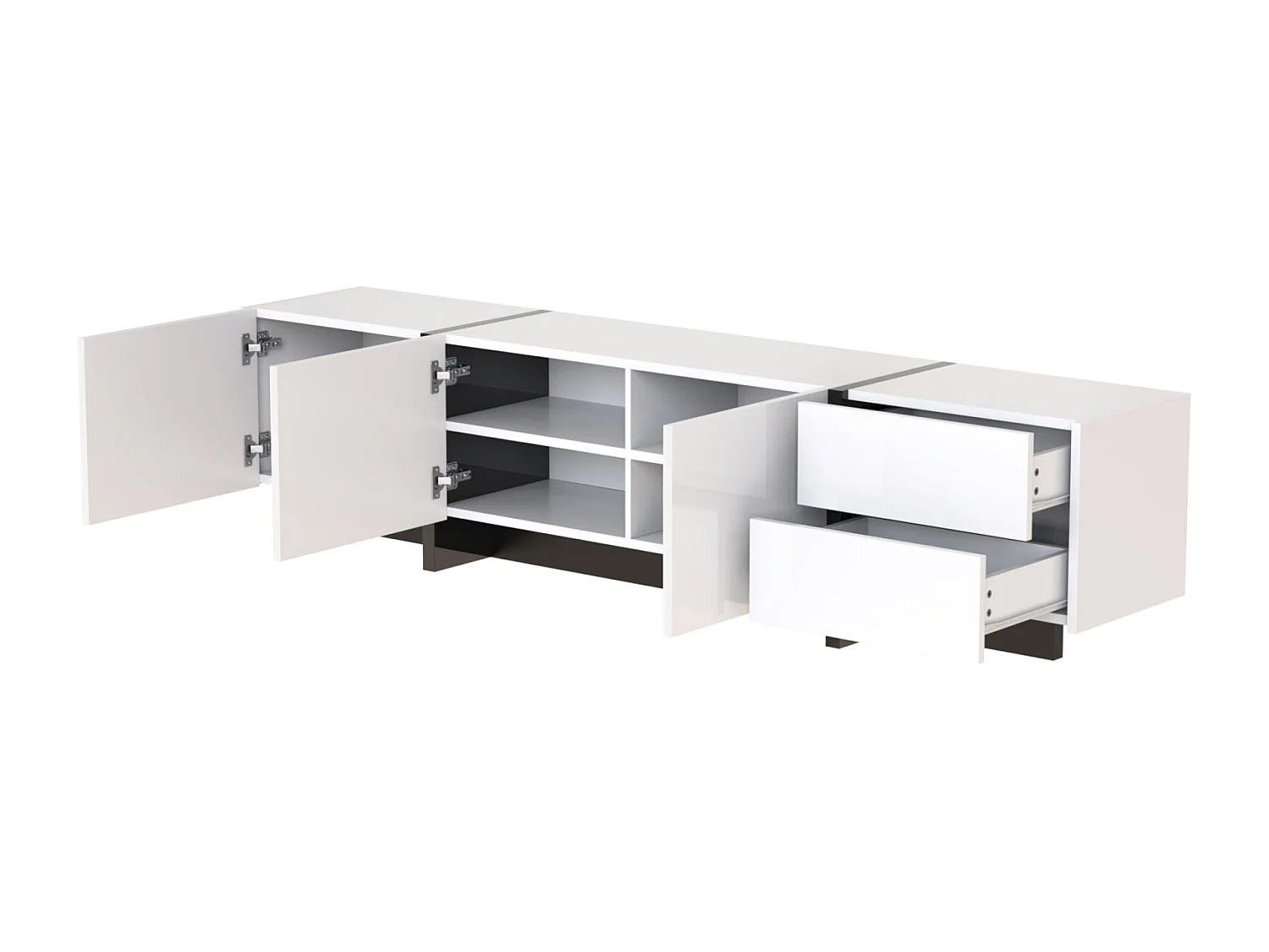 Mobile porta TV 190x35x45cm, con 3 ante e 2 cassetti, ripiani interni, lucido, stile moderno, design semplice e lineare, bianco