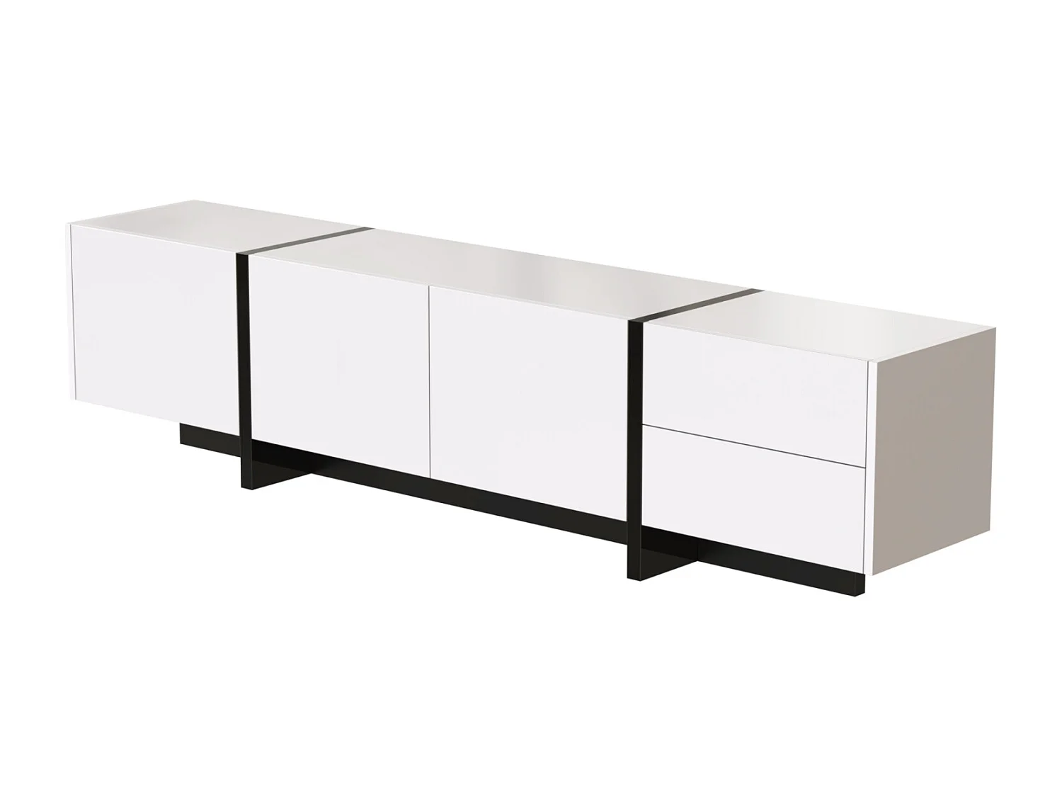 TV-Schrank 190x35x45cm, mit 3 Türen und 2 Schubladen, Innenregale, glänzend, moderner Stil, schlichtes geradliniges Design, weiß