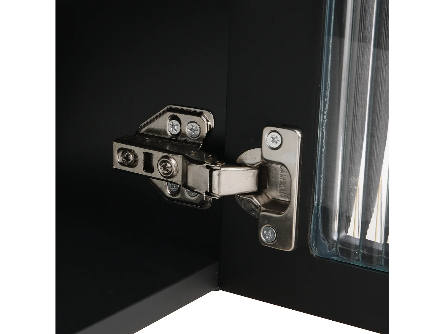 Mobile TV 170x50x34cm - con cassetti e pannelli porta sagomati, maniglie e piedini dorati, forma ad arco - in MDF nero
