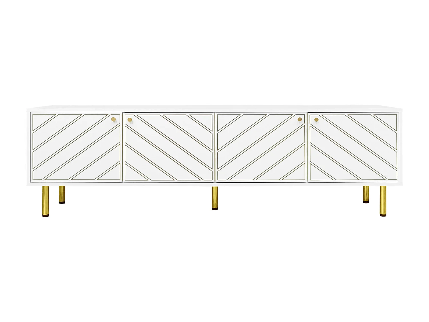 Meuble TV adapté à différents styles d'intérieur 4 portes 2 meubles avec poignées et pieds - blanc