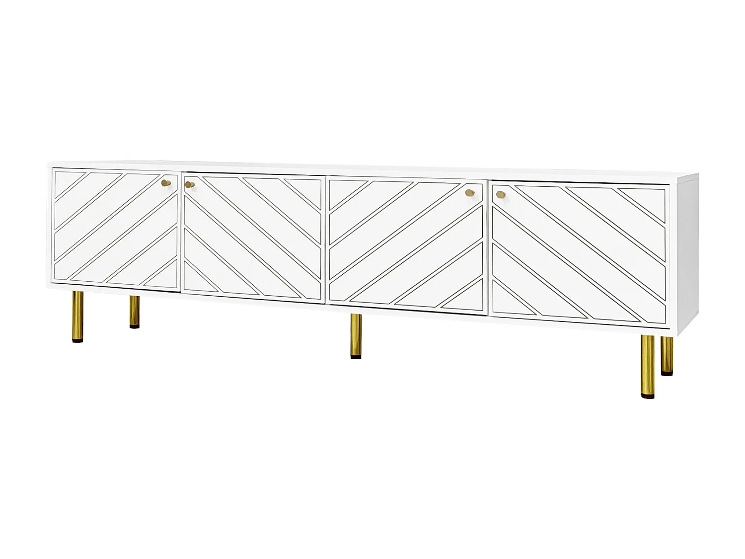 Meuble TV adapté à différents styles d'intérieur 4 portes 2 meubles avec poignées et pieds - blanc