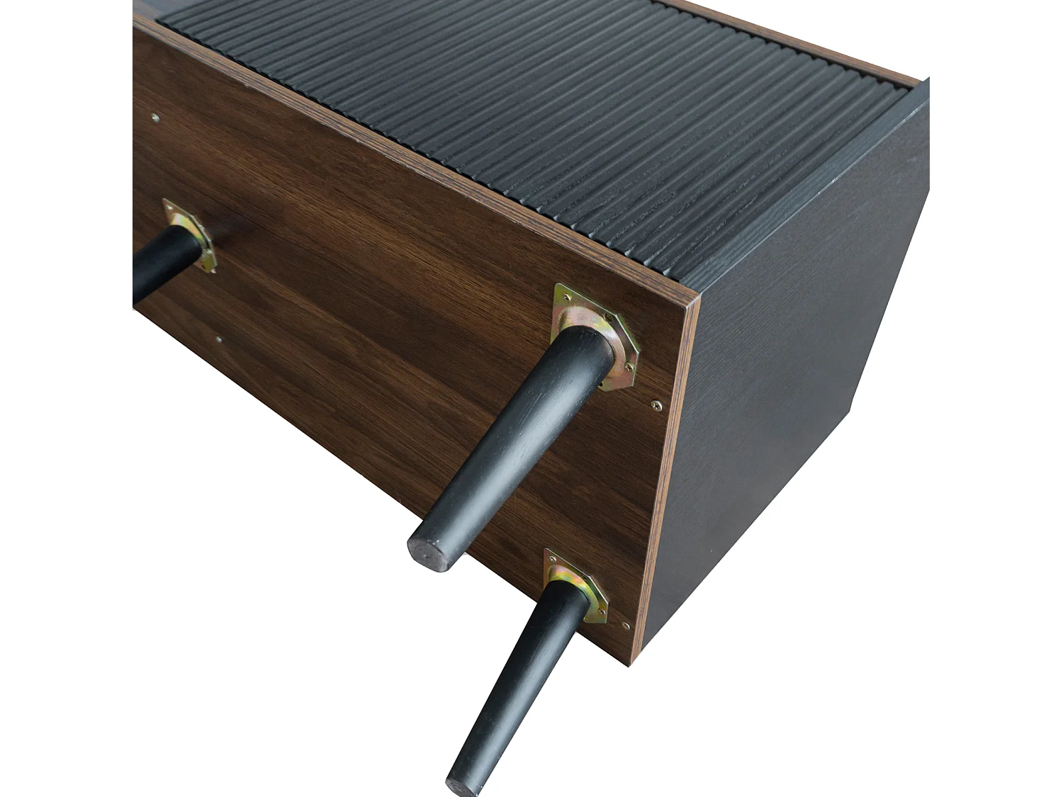 TV-meubel met twee lades, TV-tafel, TV-meubel, laag TV-meubel met twee schuifdeuren. Prachtige textuur. Zwart en natuurlijke houtkleur.