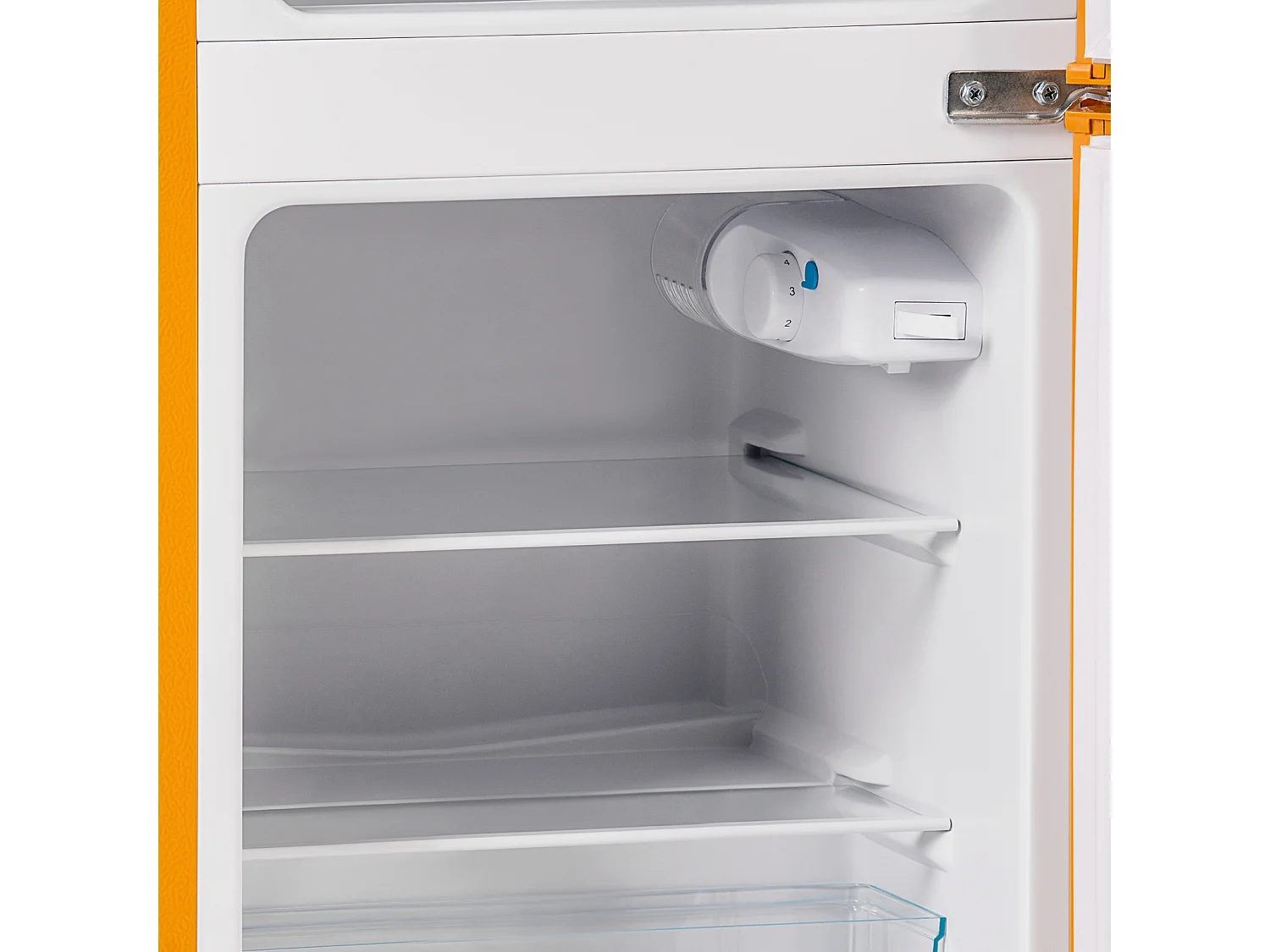 Frigorifero retrò H86x45Lcm - Frigorifero congelatore a LED a 2 porte 60L + congelatore 22L, 163kWh/anno, doppio portauova e tre ripiani interni - giallo