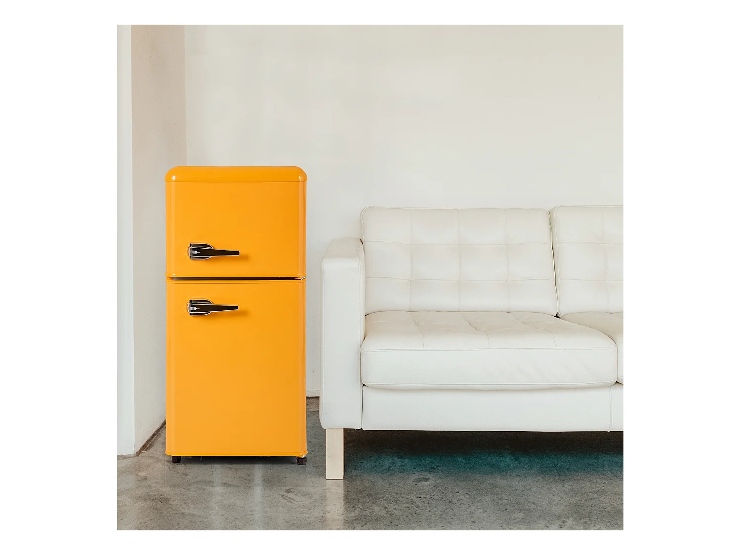 Réfrigérateur Rétro H86x45Lcm - Réfrigérateur Congélateur LED 2 Portes 60L + Congélateur 22L, 163kWh/an, Double Casier à Oeufs et Trois Etagères Intérieures - jaune