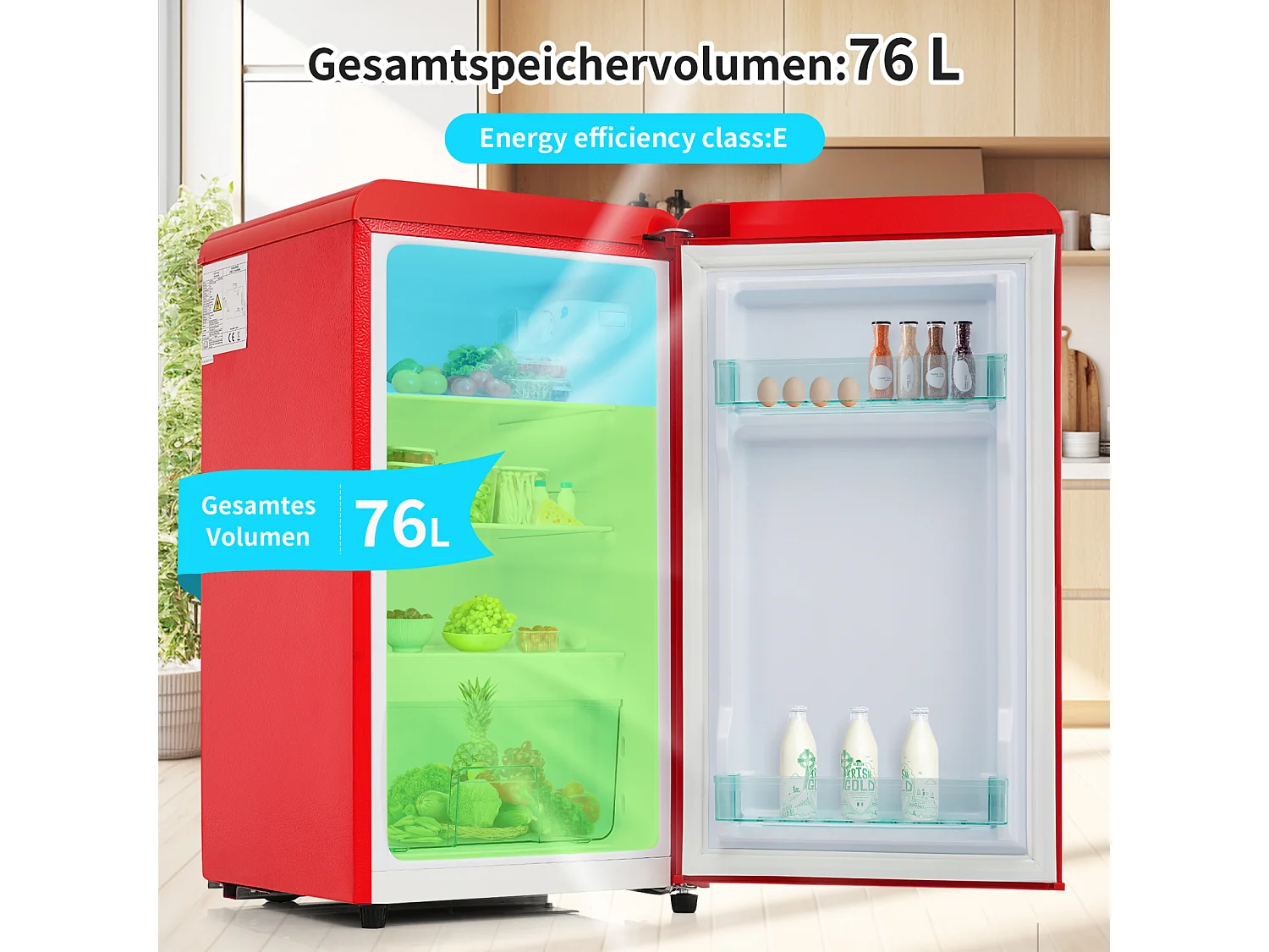 Réfrigérateur,76L, 1 PORTR,éclairage par LED,Pieds réglables,41*42*75 cm