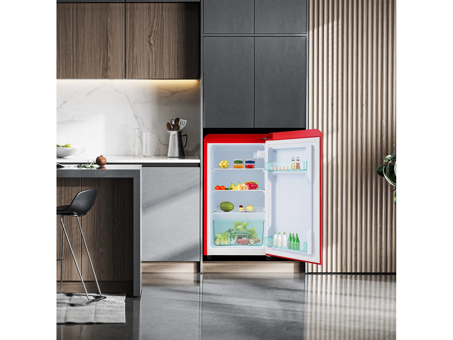 Réfrigérateur,76L, 1 PORTR,éclairage par LED,Pieds réglables,41*42*75 cm