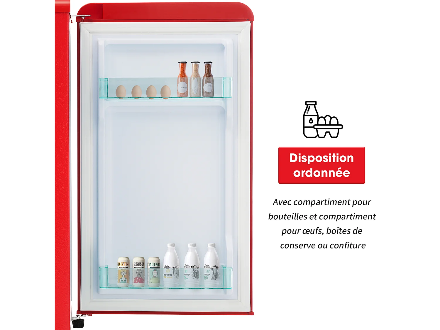 Réfrigérateur,76L, 1 PORTR,éclairage par LED,Pieds réglables,41*42*75 cm