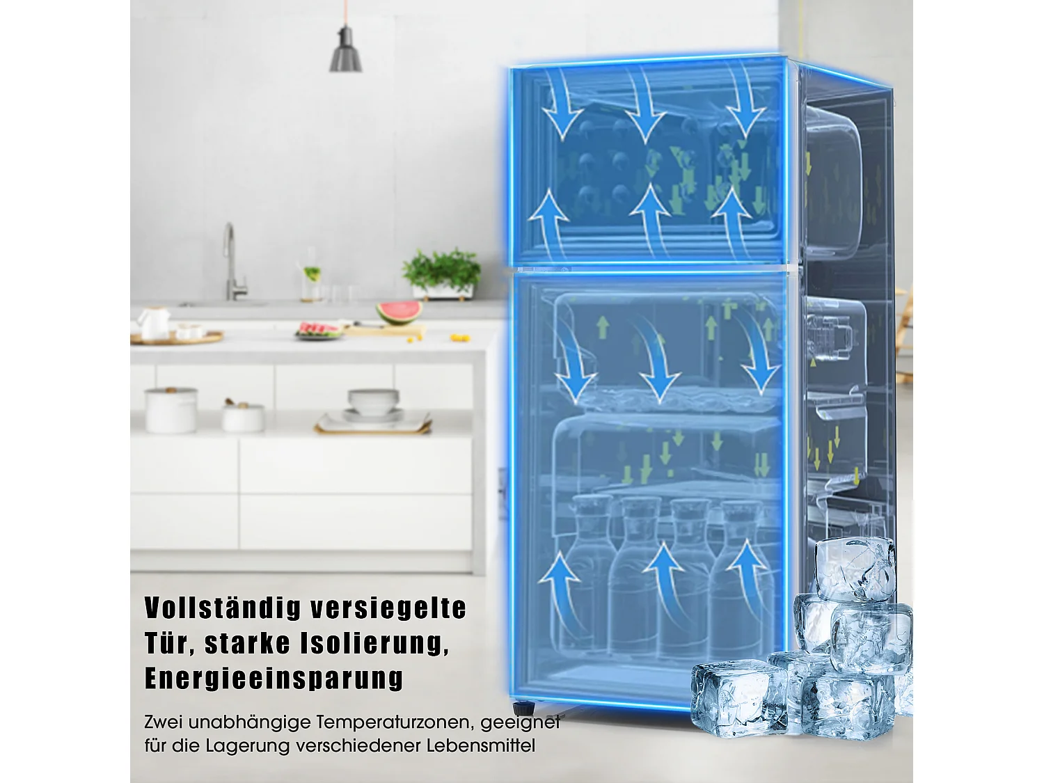 Mini Réfrigérateur - 22L congélateur + 38L réfrigérateur - 42.5x45.5x86.8cm - 163 kWh/an, lumière LED - Classe F -Blanc