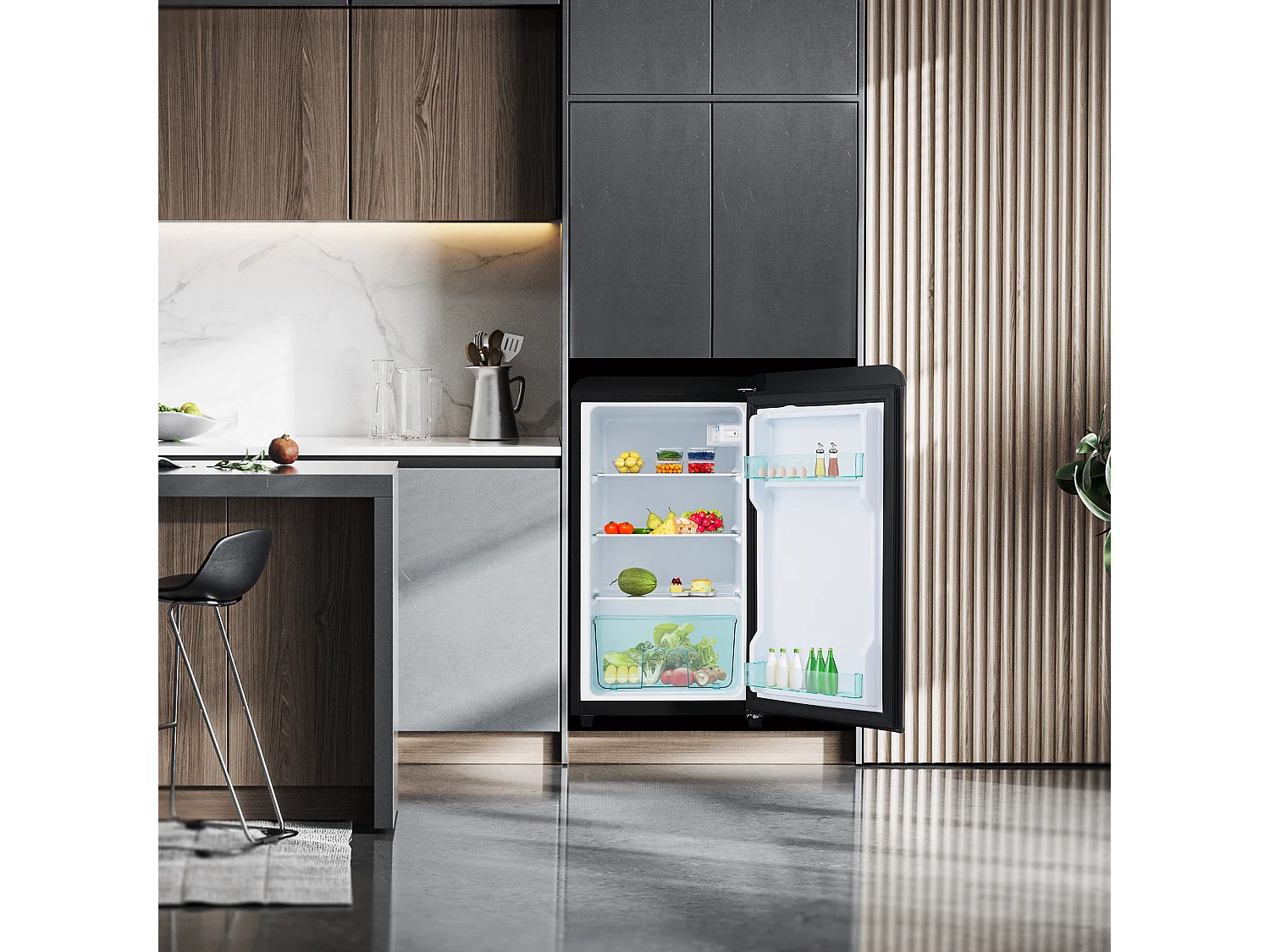 Réfrigérateur,76L, 1 PORTR,éclairage par LED,Pieds réglables,41*42*75 cm,NOIR