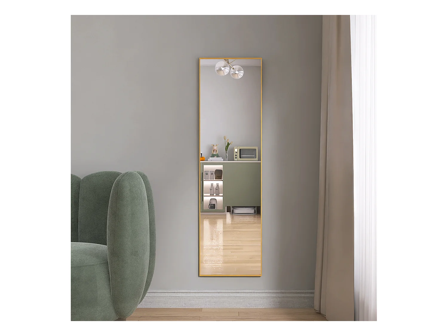 Miroir sur Pied Rectangle avec Cadre en Métal Miroir sur Pied HD Grand pour Salon, Chambre et Dressing Miroir Doré 140x40cm