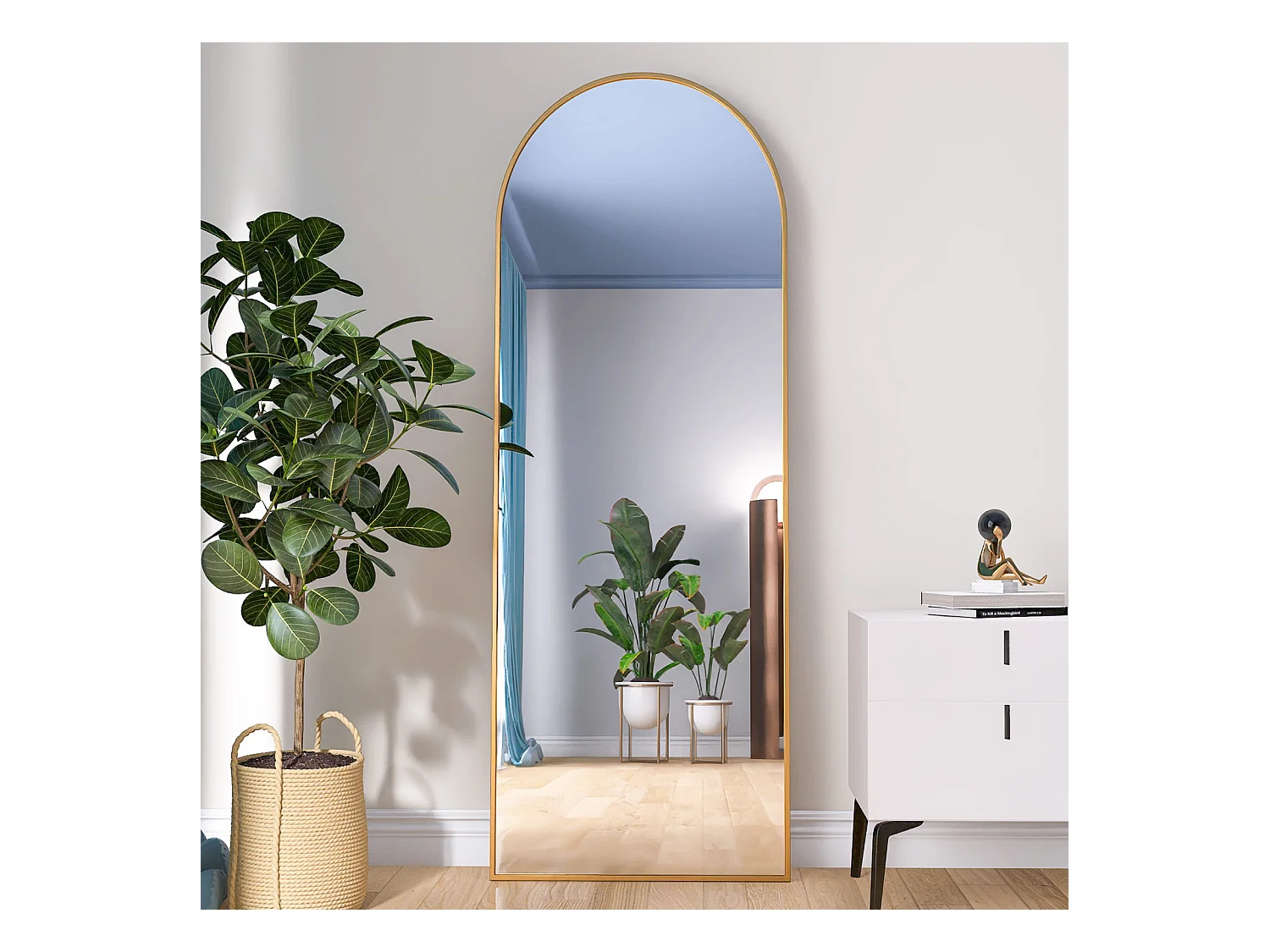 Miroir sur Pied arqué, 165 x 60 cm, avec cadre en métal, Miroir sur Toute la Longueur, miroir mural, pour salon ou dressing - Doré