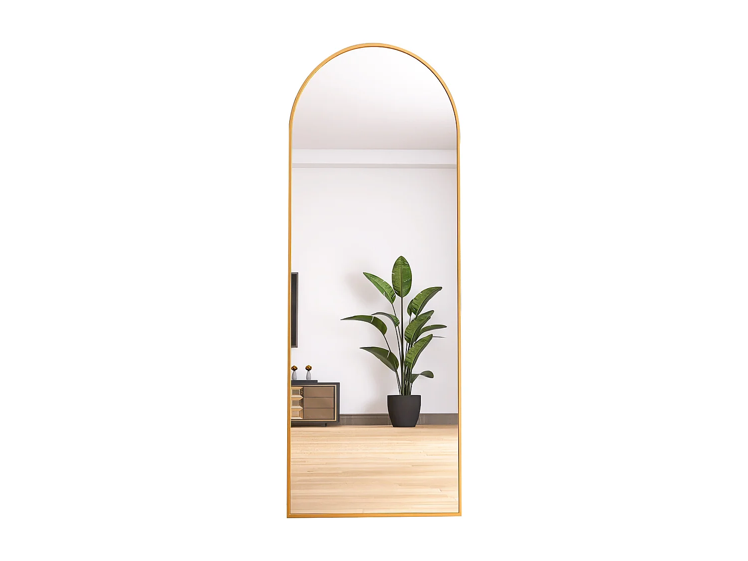 Miroir sur Pied arqué, 165 x 60 cm, avec cadre en métal, Miroir sur Toute la Longueur, miroir mural, pour salon ou dressing - Doré