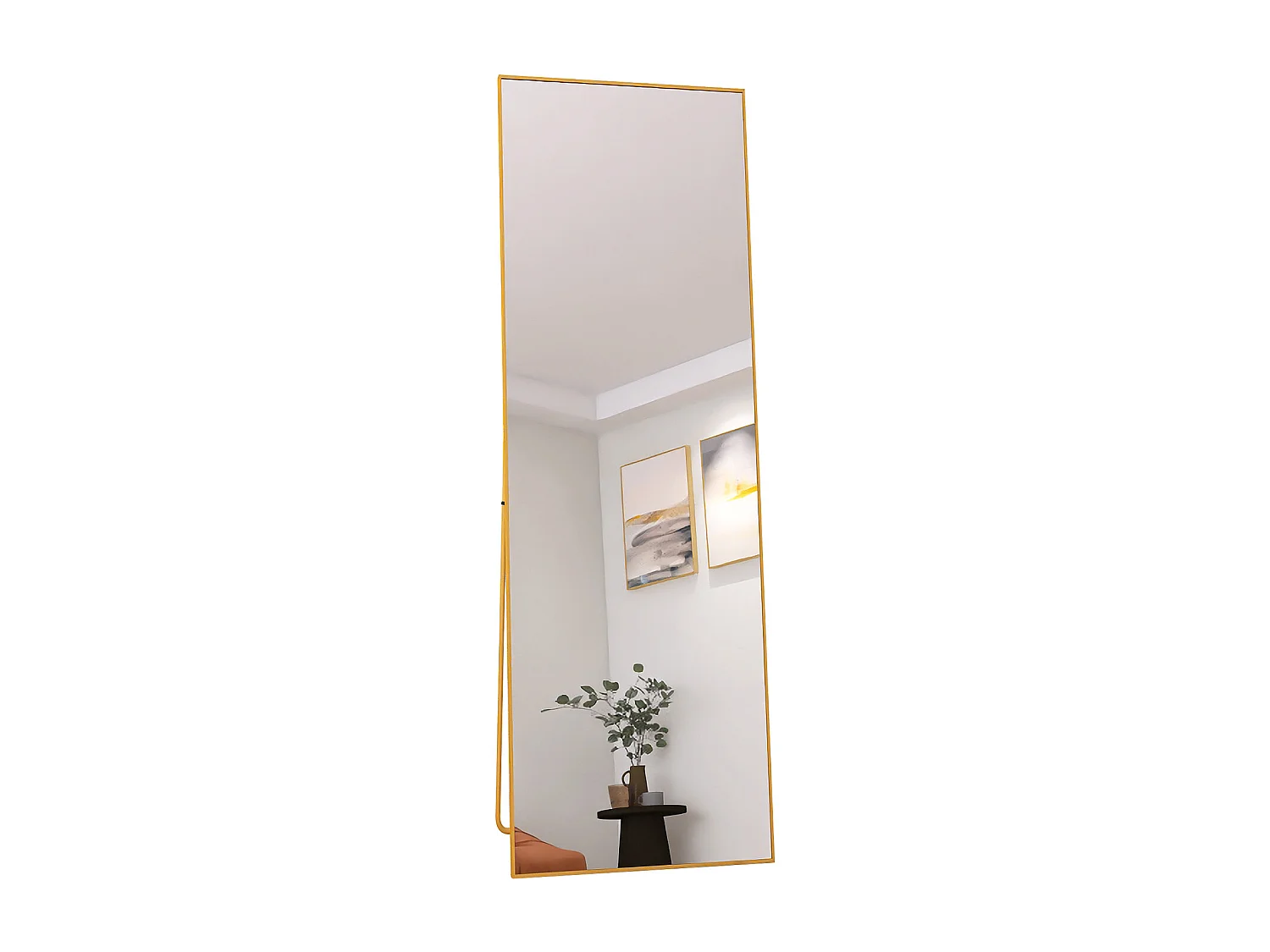 Espelho de pé retangular com moldura em metal HD Espelho de pé grande para sala de estar, quarto e closet Espelho dourado 165x60cm