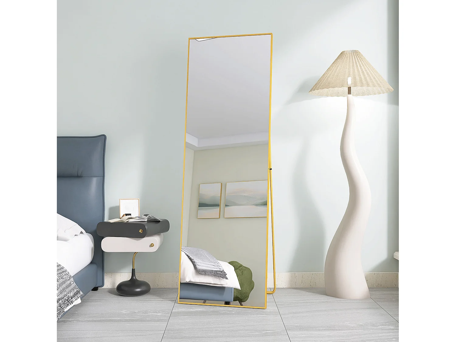 Espelho de pé retangular com moldura em metal HD Espelho de pé grande para sala de estar, quarto e closet Espelho dourado 165x60cm