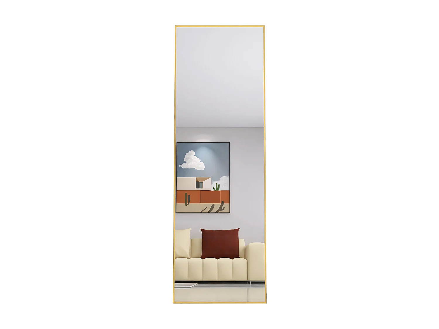 Espelho de pé retangular com moldura em metal HD Espelho de pé grande para sala de estar, quarto e closet Espelho dourado 165x60cm