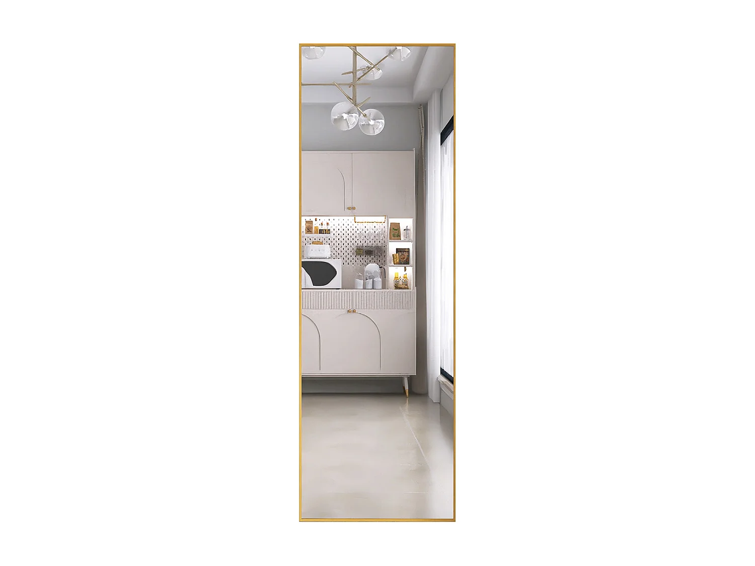 Espelho de pé retangular com moldura em metal HD Espelho de pé grande para sala de estar, quarto e closet Espelho dourado 165x60cm