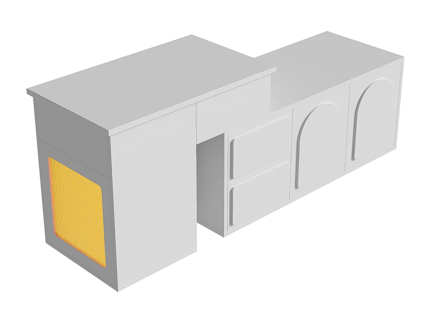 Hochklappbarer Couchtisch 90x50x40+60x40,5x54cm - LED-Multifunktionstisch, einzigartiges Design, viel Stauraum - weiß