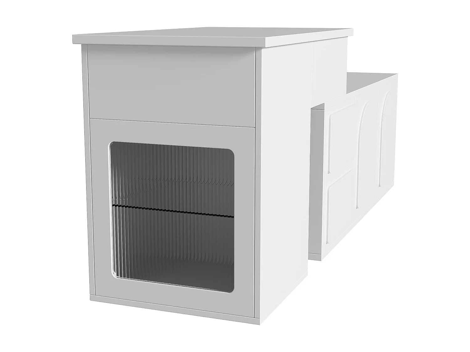 Hochklappbarer Couchtisch 90x50x40+60x40,5x54cm - LED-Multifunktionstisch, einzigartiges Design, viel Stauraum - weiß