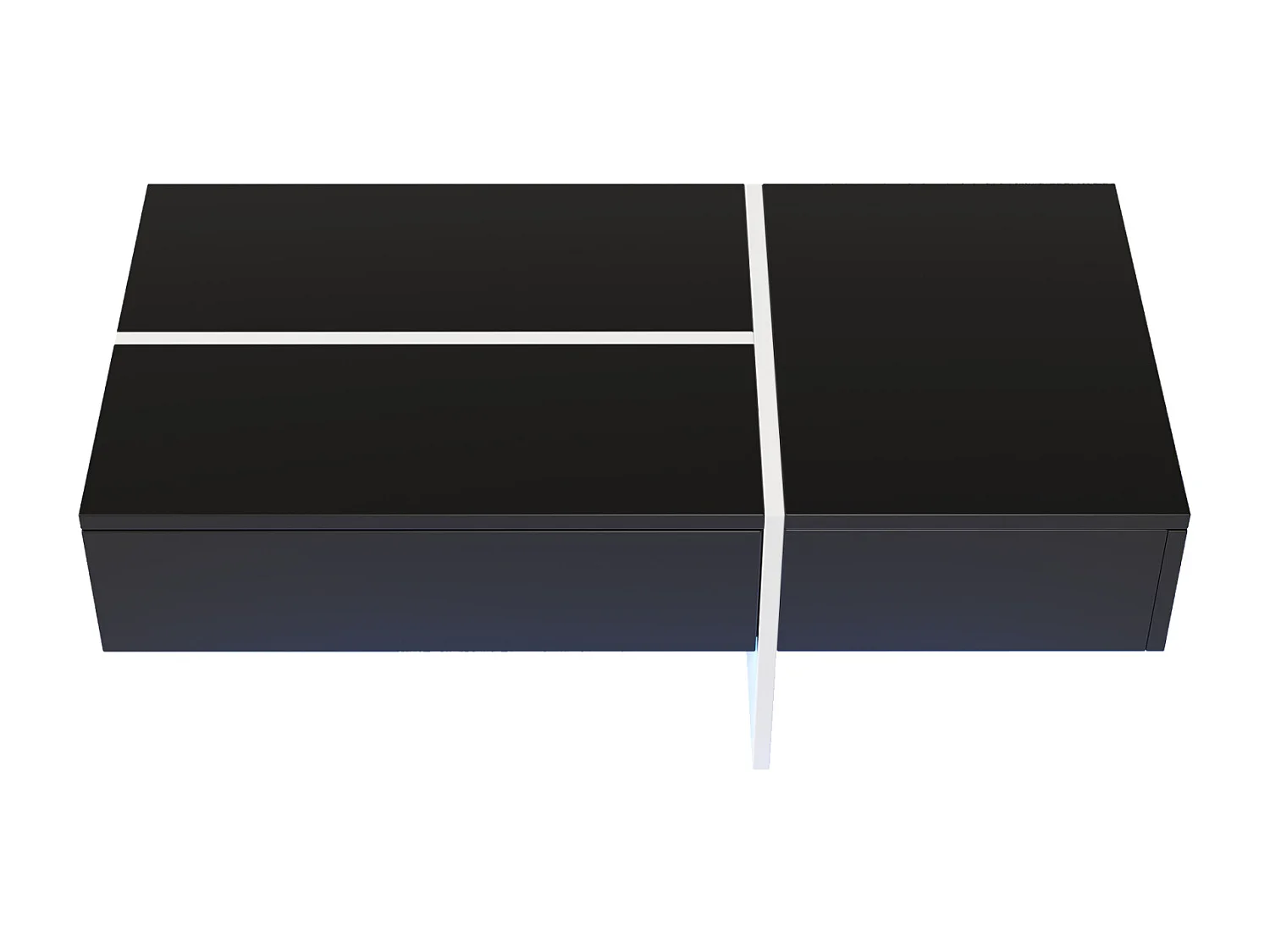 Table basse, structure effet marbre blanc et table avec LED, Noir