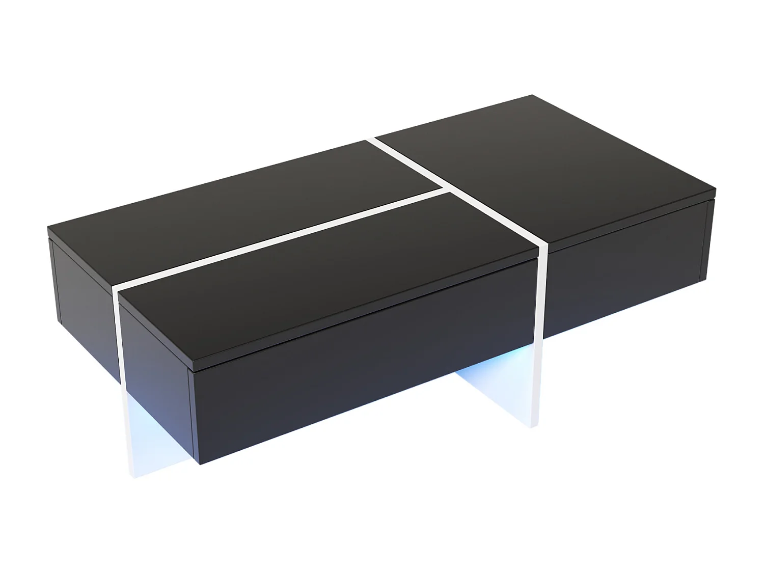 Table basse, structure effet marbre blanc et table avec LED, Noir