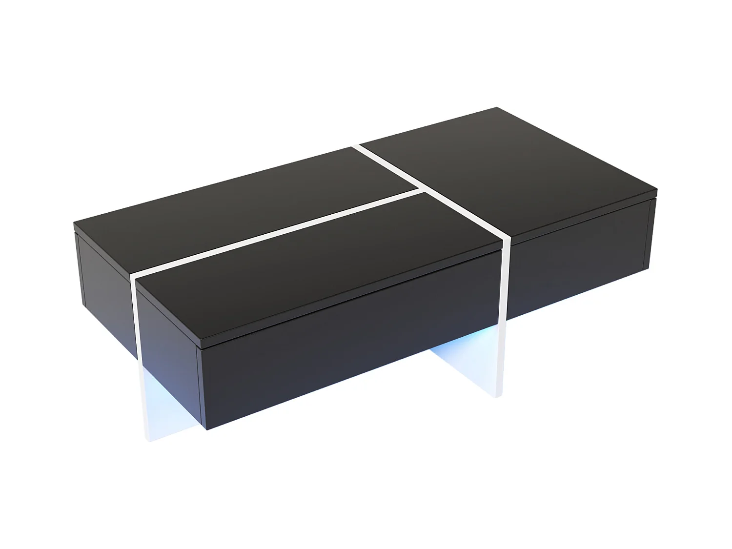 Couchtisch, Struktur in weißem Marmoreffekt und Tisch mit LED, Schwarz